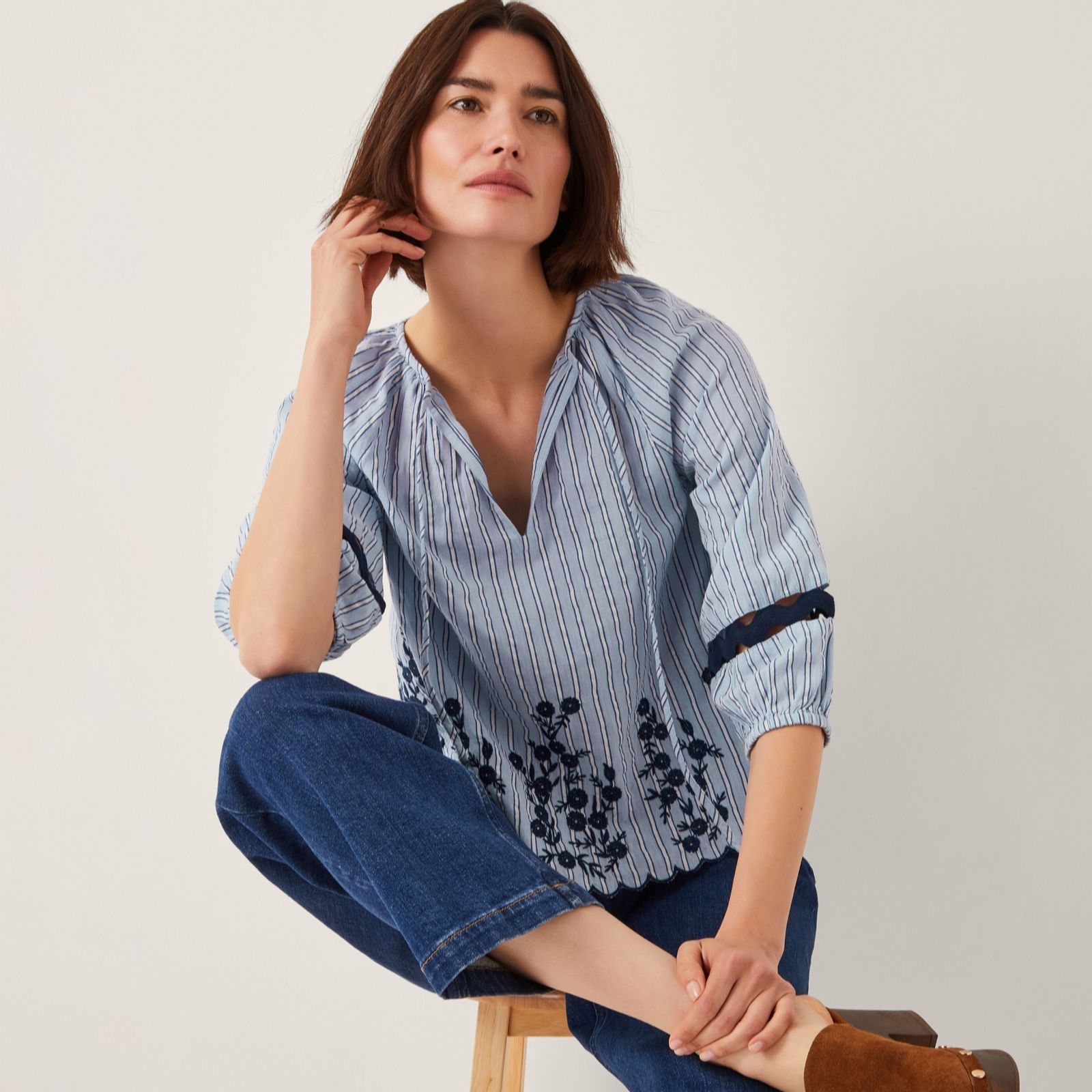 Monsoon Blue Cara Embroidered Top
