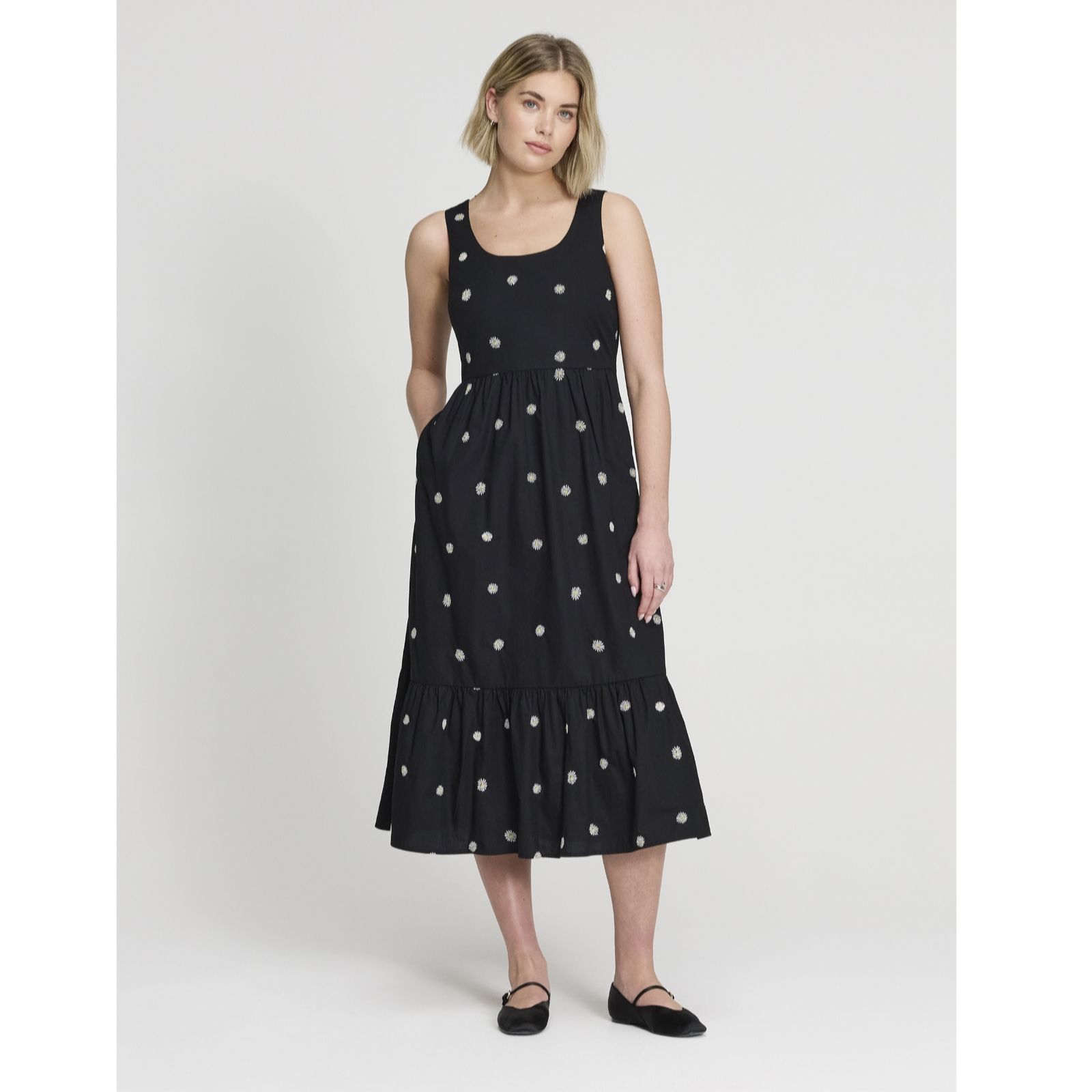 Finery London Cara Cotton Floral Daisy Embroidered Dress Standard women's