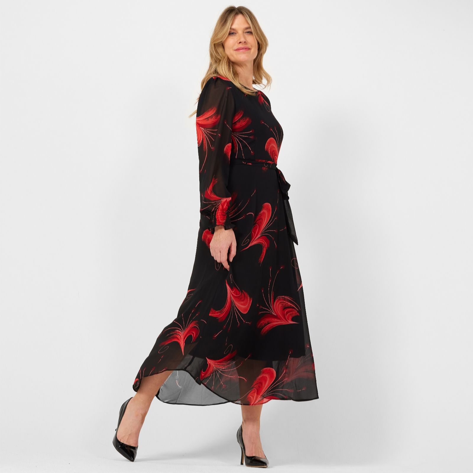 Izabel London Printed Long Sleeve Midaxi Dress