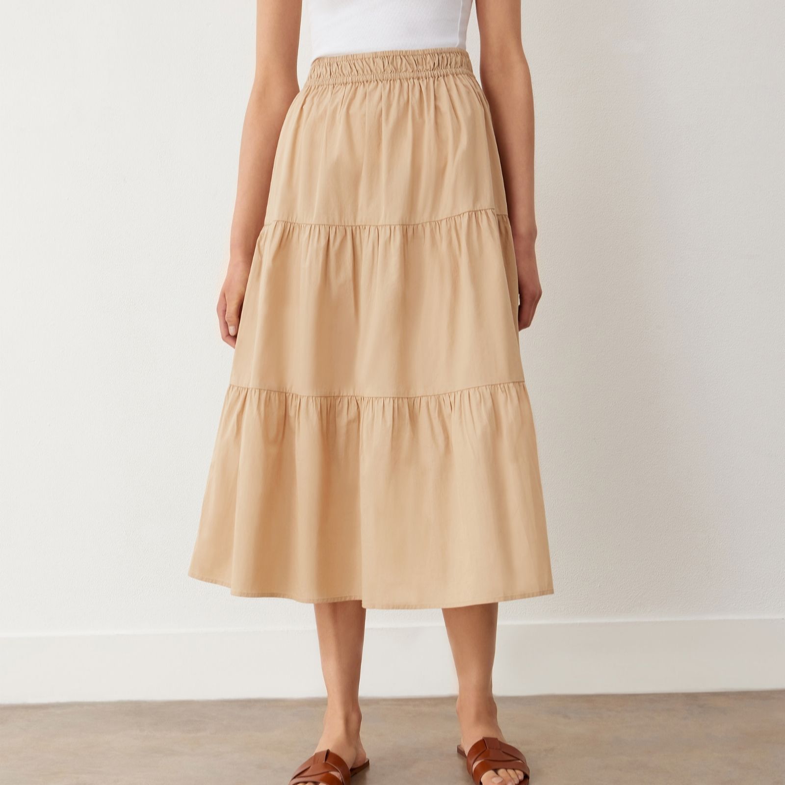 Finery Harleen Cotton Tiered Stretch Waisted Skirt