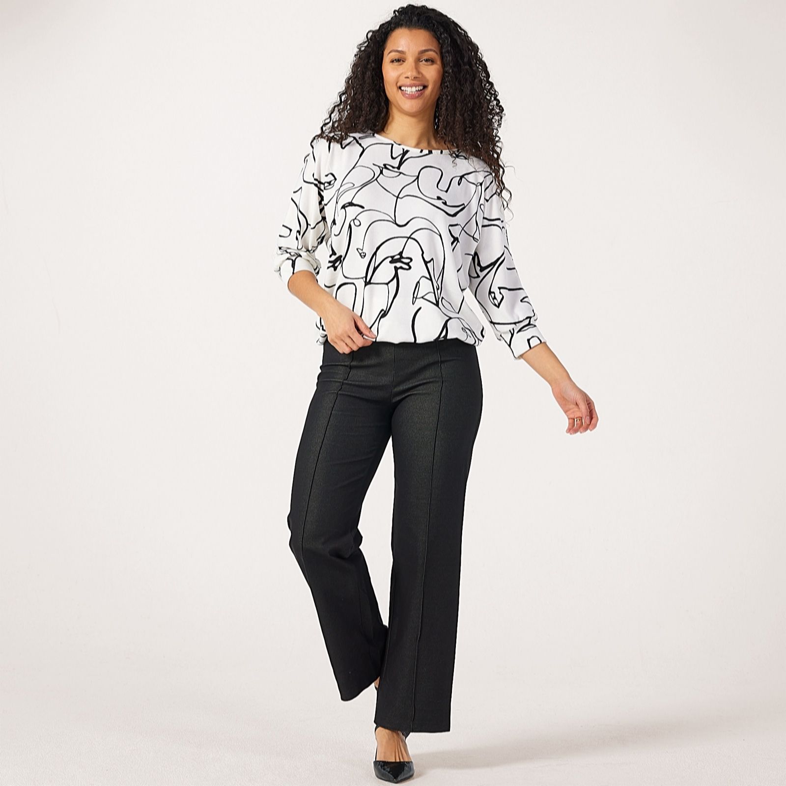 Kim & Co Deluxe Denim Knit Kyla Straight Standard Pintuck Trousers women's