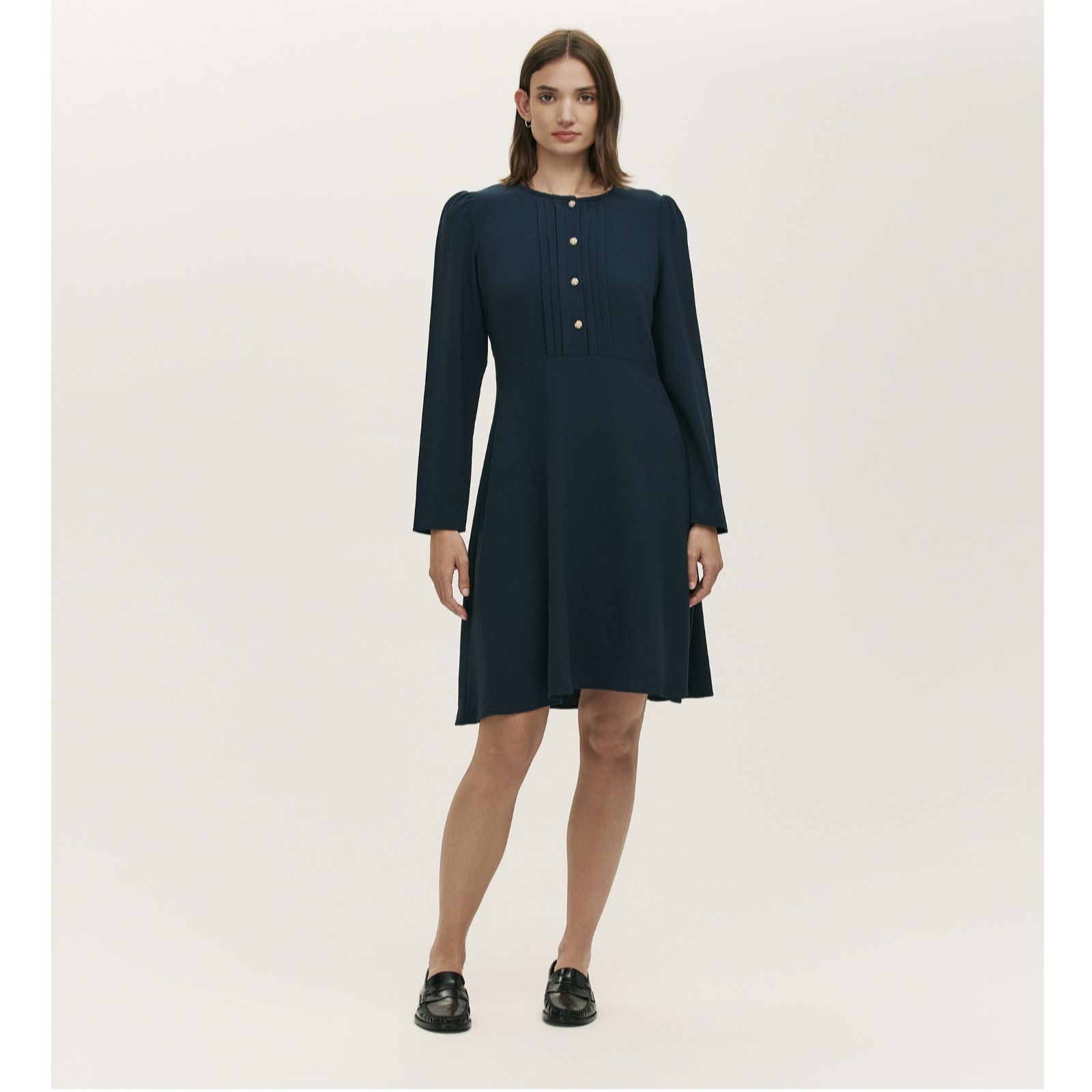 Finery Black London Shauna Rich Crepe Button Detail Knee- Length Dress