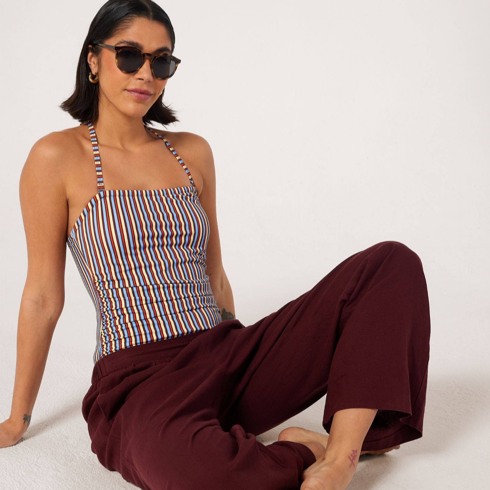 Ben De Lisi Multi Stripe Studio 70 Bandeau Stripe Swimsuit