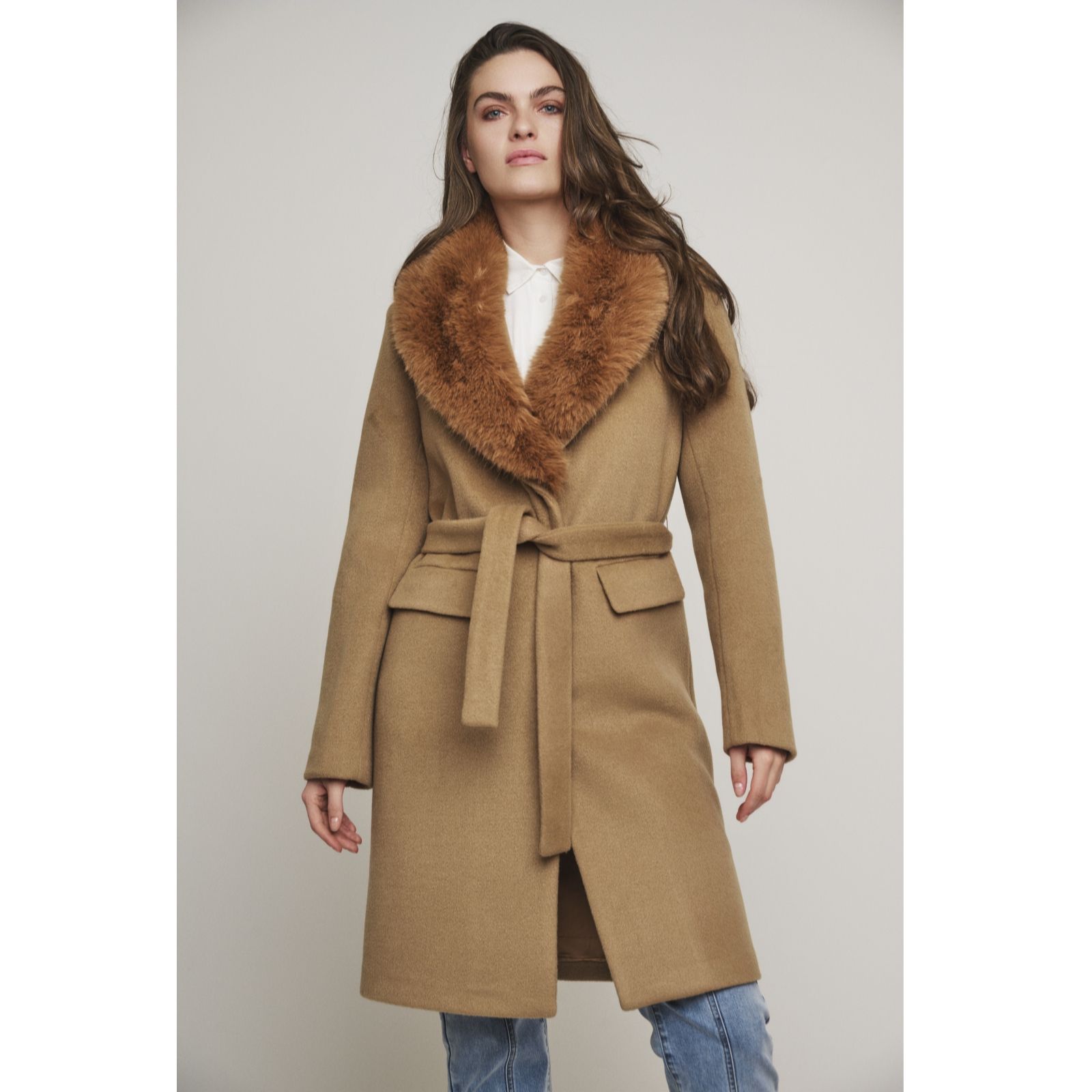 Rino & Pelle Meya Single Breasted Coat Faux Fur Collar