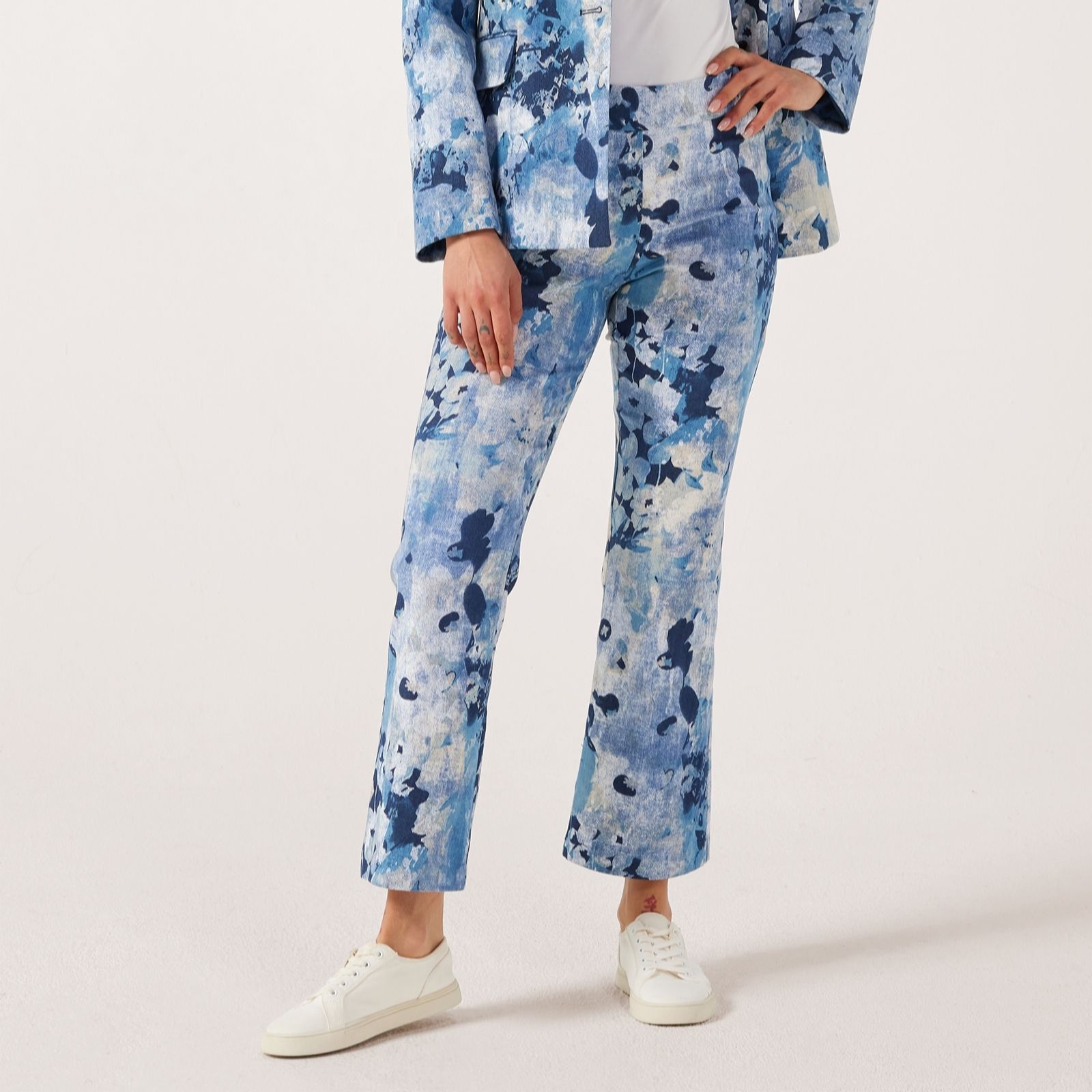 Helene Berman Denim Floral Stretch Cropped Jean Trouser