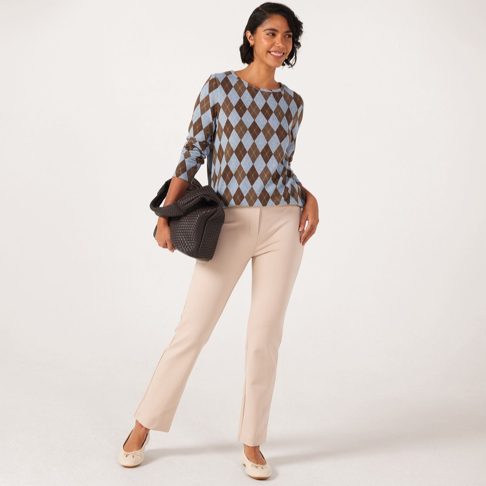 Kim & Co Latte Stretch Ponte Kloe Narrow Leg Petite Trousers