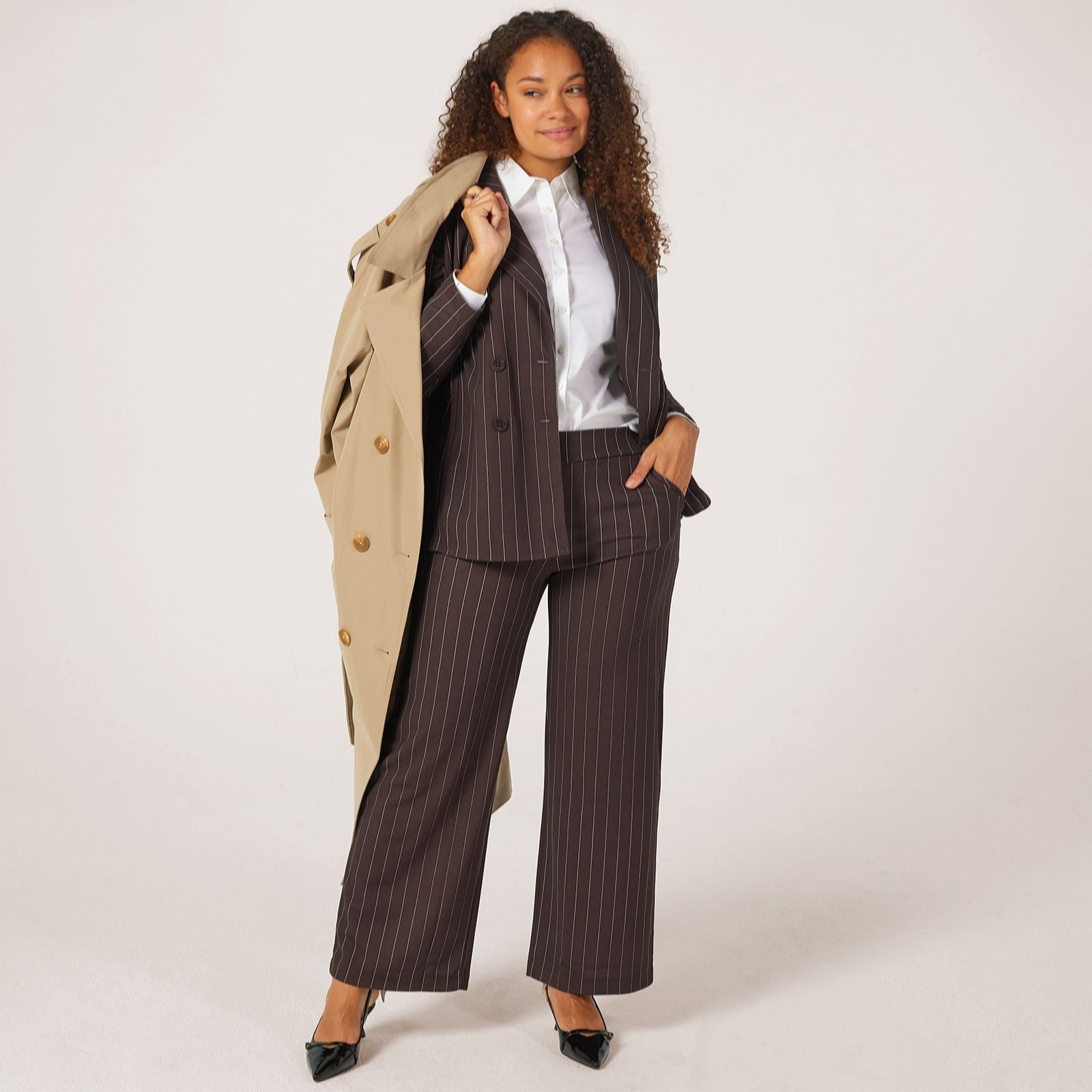 Kim & Co Black Stripe Pinstripe Ponte Crepe Straight Leg Standard Trousers With...