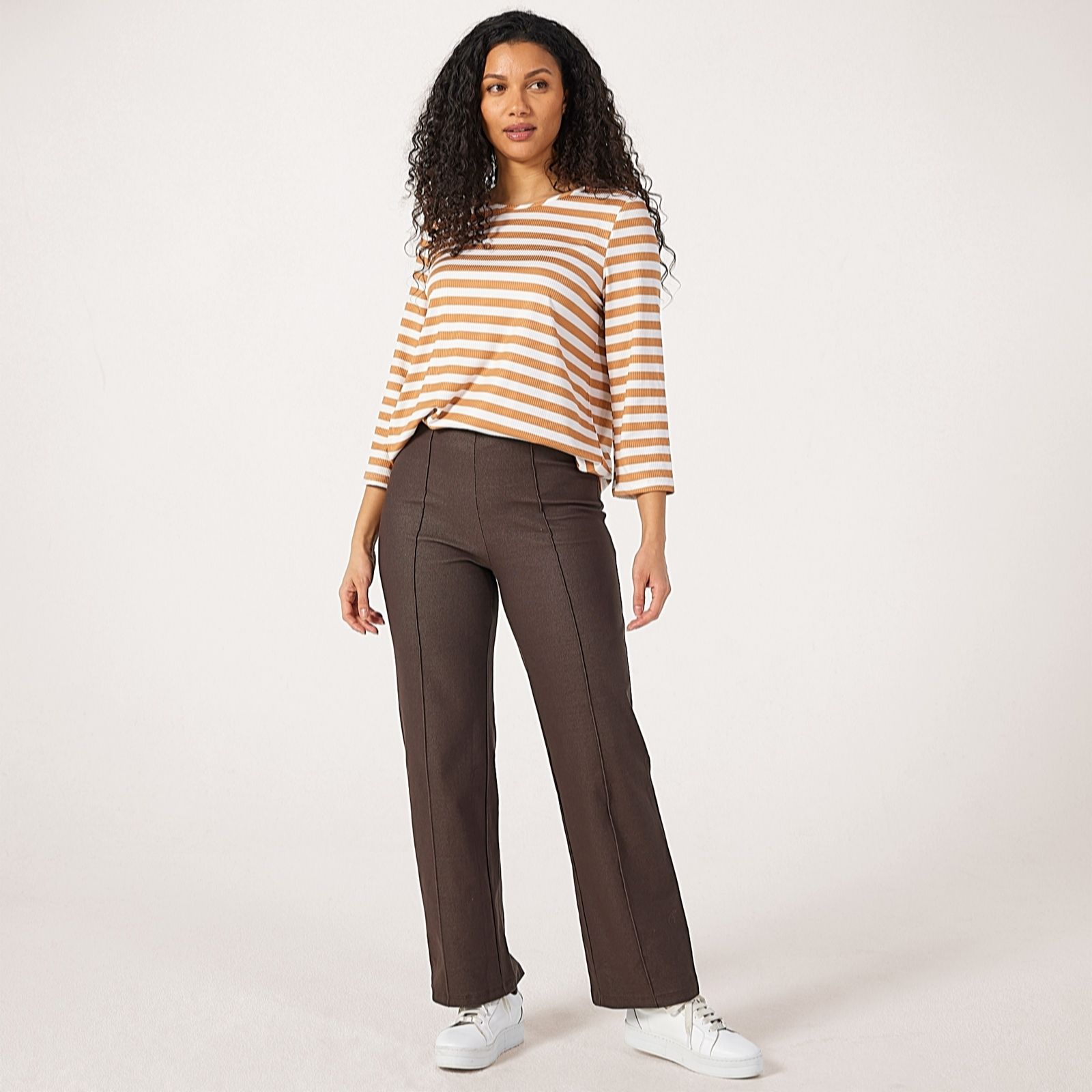 Kim & Co Black Deluxe Denim Knit Kyla Straight Petite Pintuck Trousers