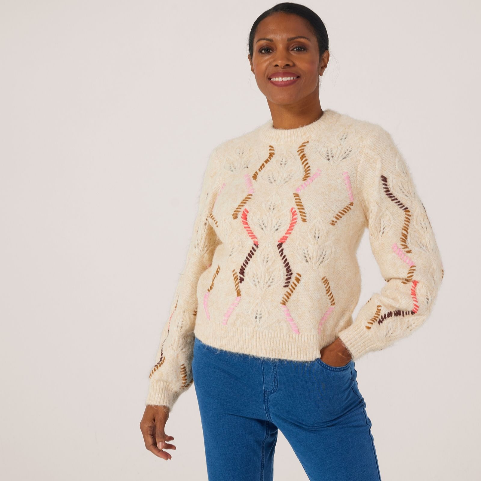 Yas Birch Melange Gabbi Stitch Detail Knitted Jumper