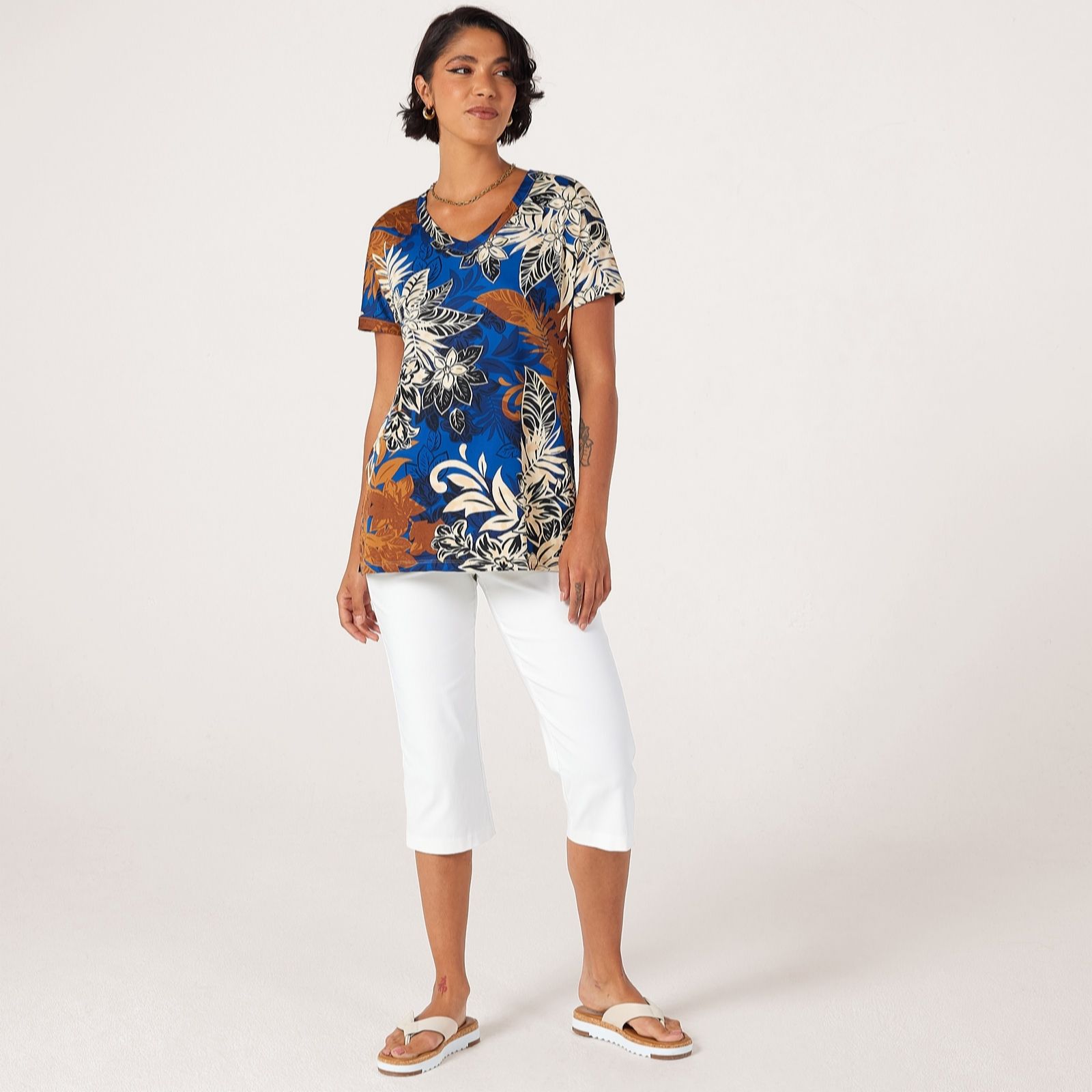 Kim & Co Blue Multi Printed Brazil Jersey Short Sleeve Tunic