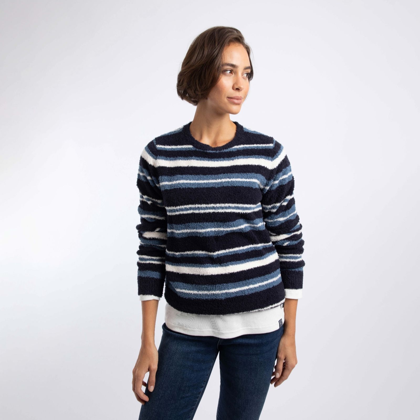 Weird Fish Women's Wanda Cosy Knit Stripe Jumper in Blue | Size: 8 - Image 3