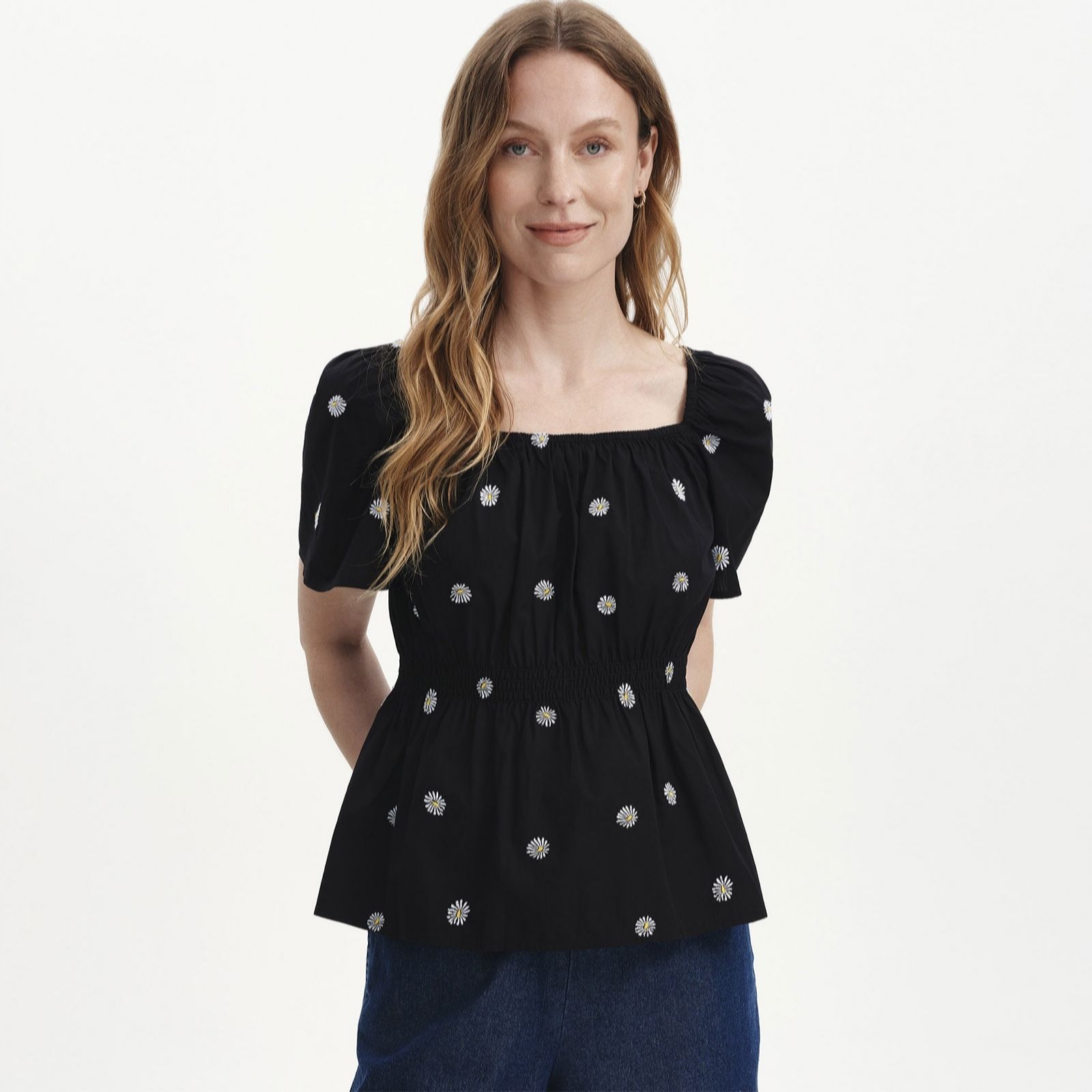 Finery London Holly Cotton Floral Embroidered Puff Sleeve Top women's
