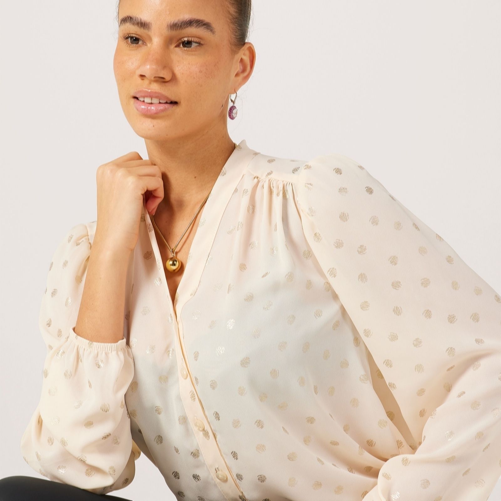 Kim & Co Foil Georgette Crepe Long Sleeve Shirt