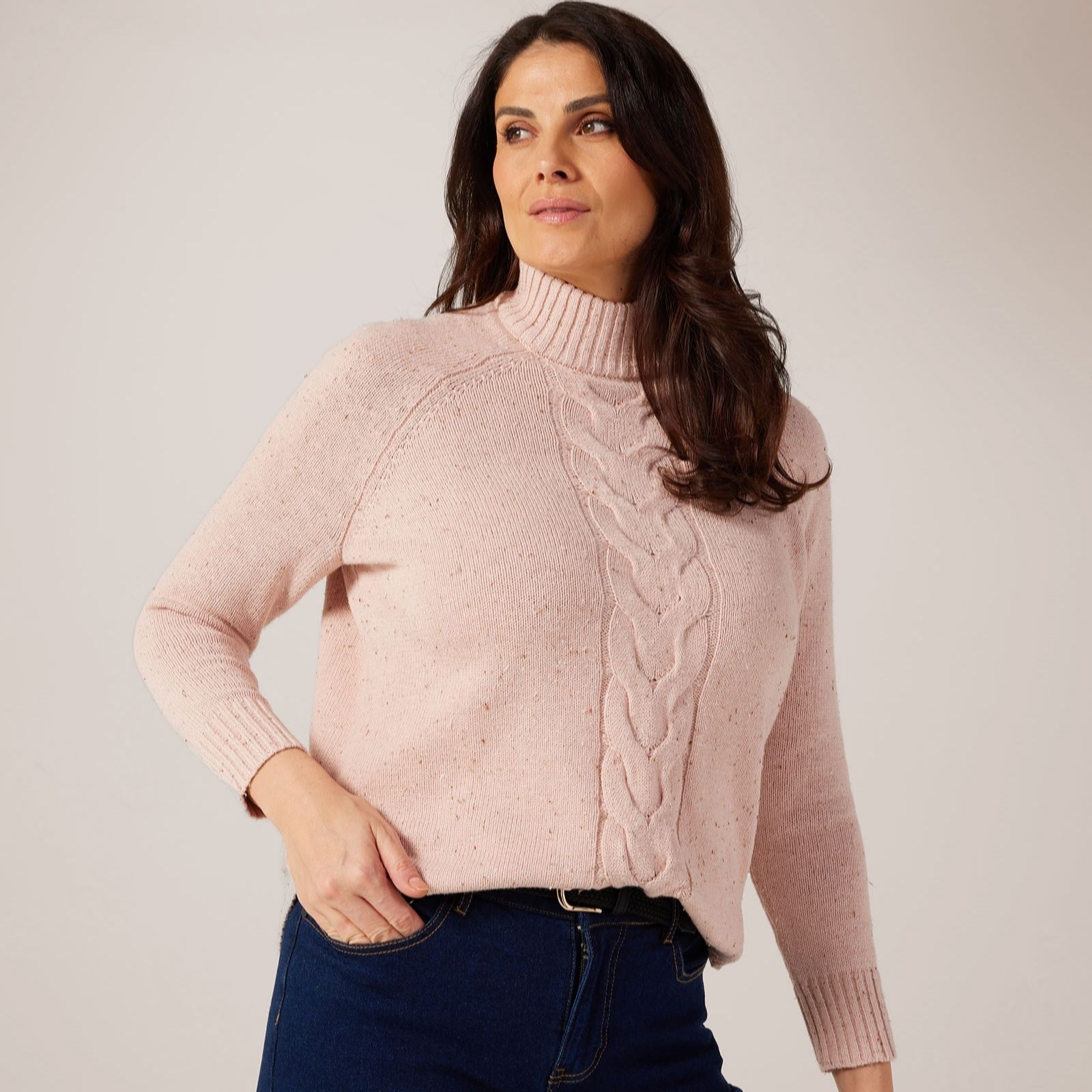Marlawynne Black Collection Marled Cable Jumper With Curved Hem