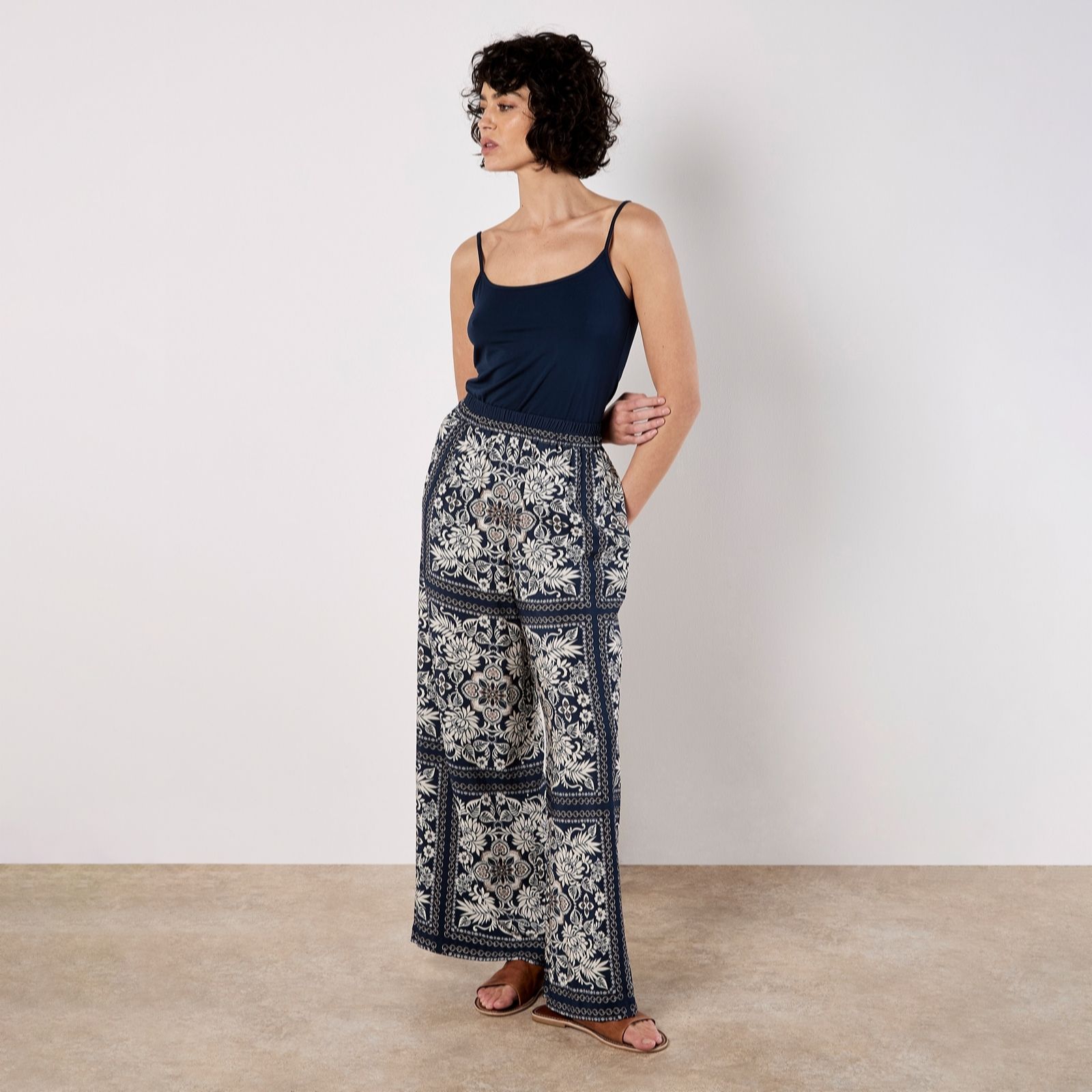 Apricot Kimono Scarf Print Flare Trousers women's
