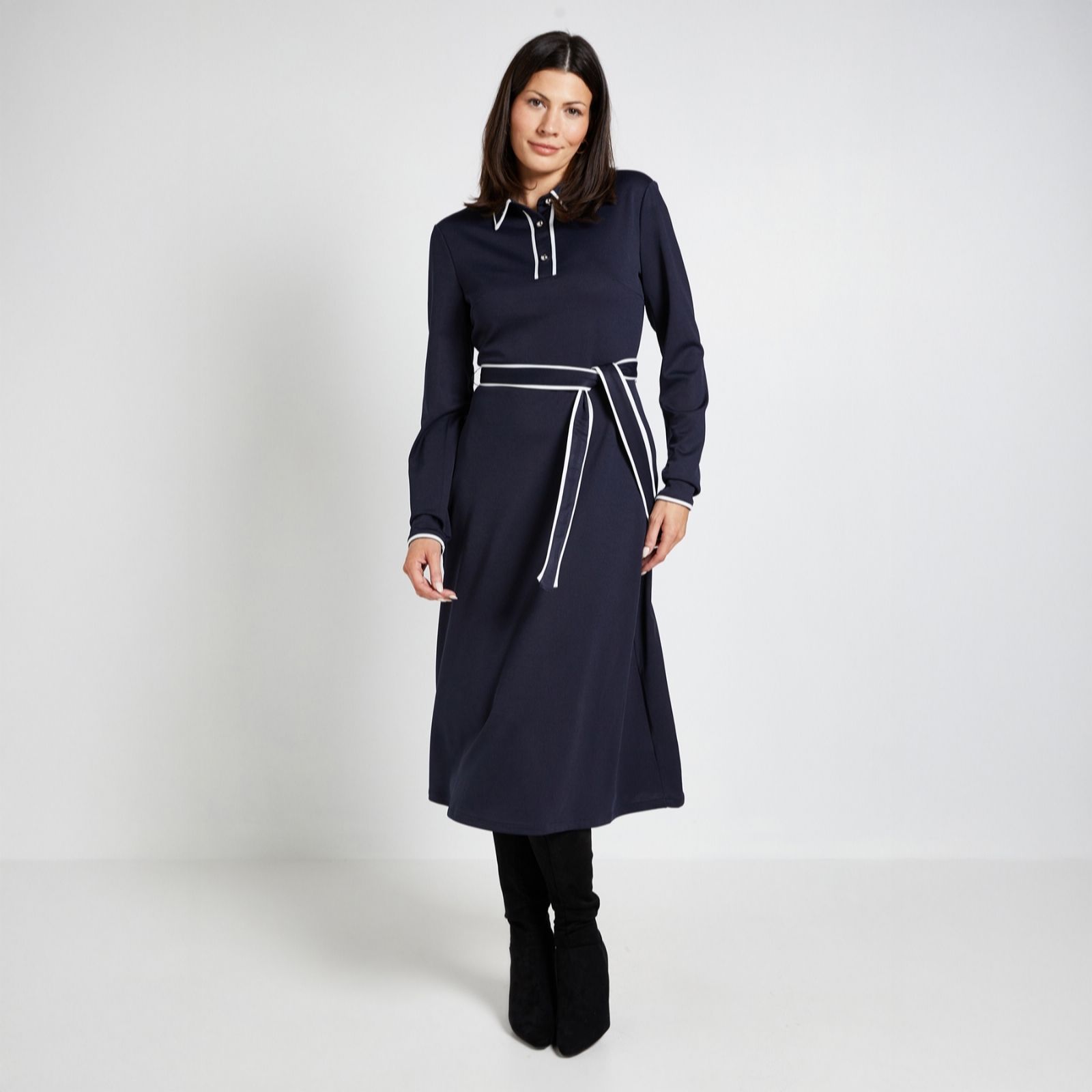 Wallis Khaki Ponte Collar Contrast Midi Dress
