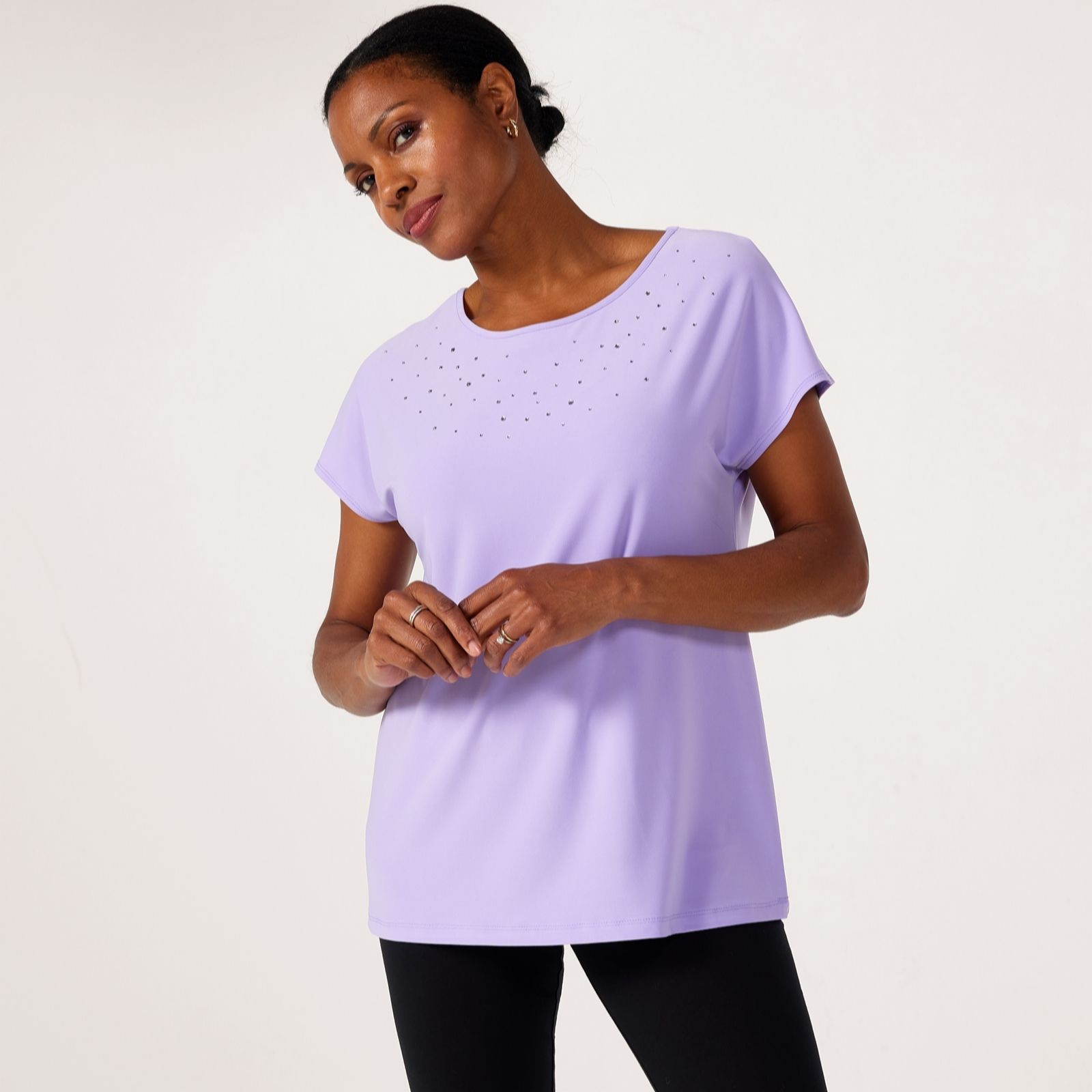 Kim & Co Lilac Deluxe Brazil Jersey Dolman Sleeve Rhinestone Top