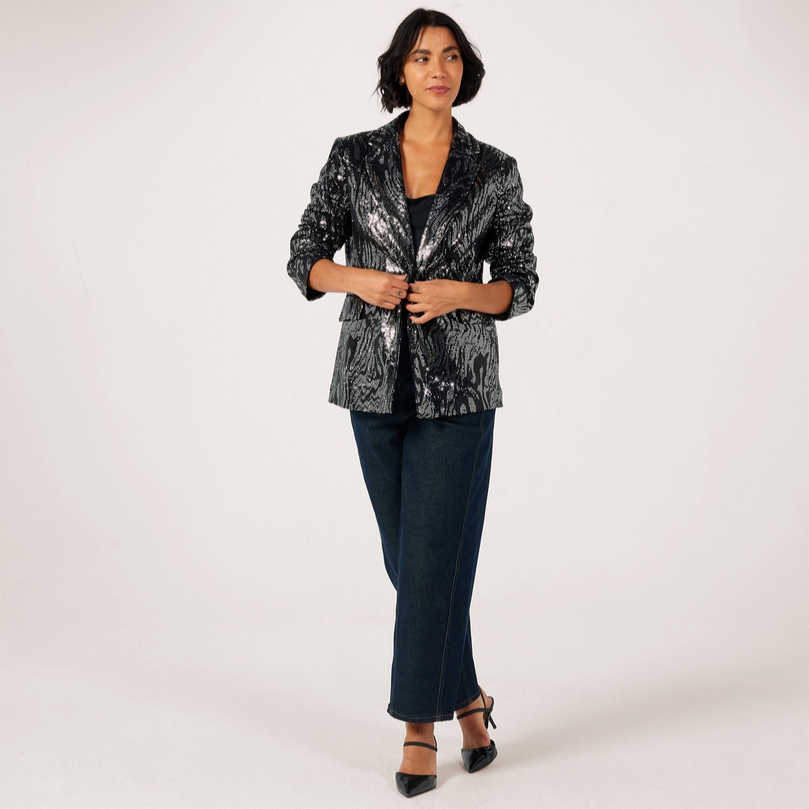 Helene Berman Black Embellished Swirl Sparkle Blazer