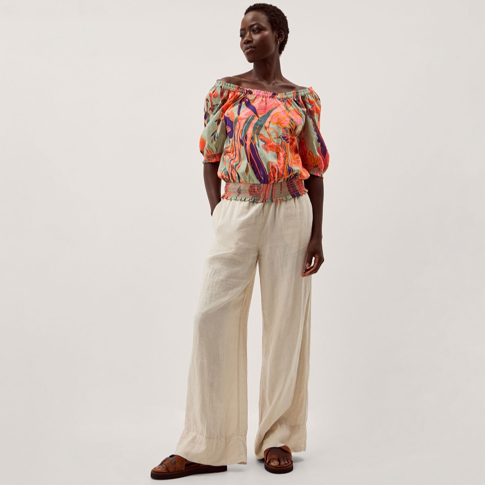 Monsoon Sage Multi Beach Carmen Top