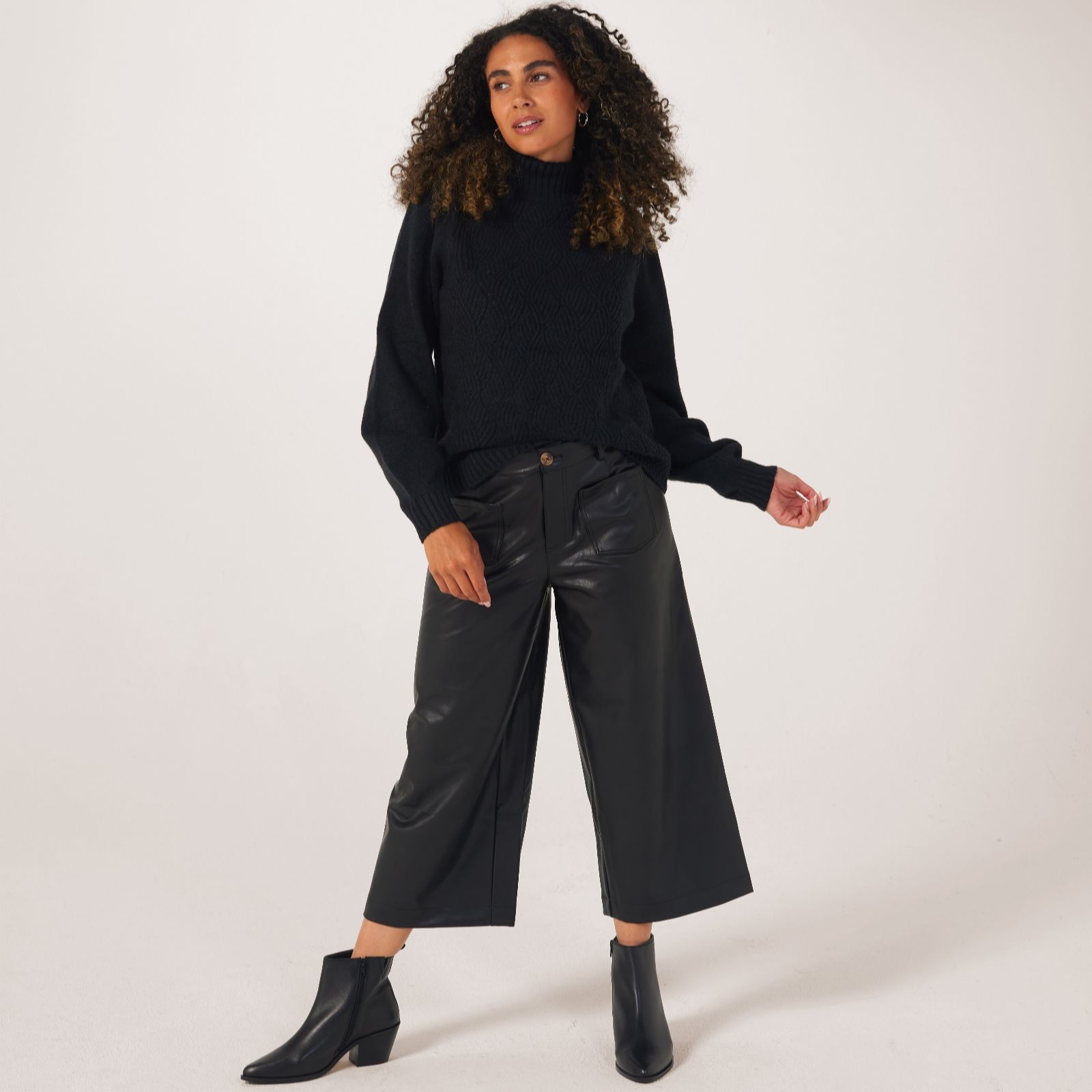 Dannii Minogue Faux Leather Wide Leg Crop Trousers petite