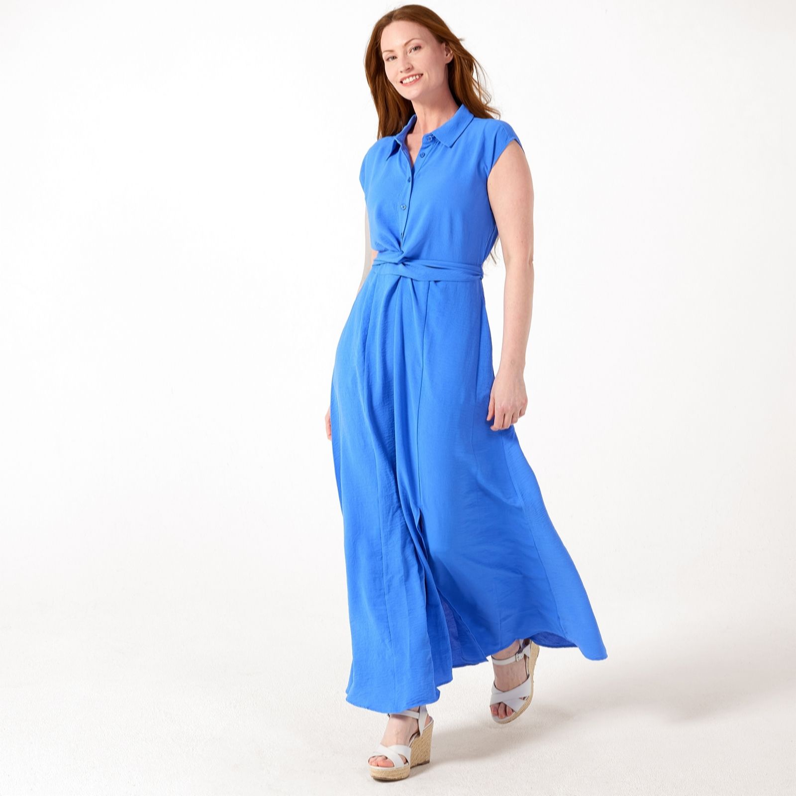 Nina Leonard Collared Maxi Dress With Faux Wrap Waist