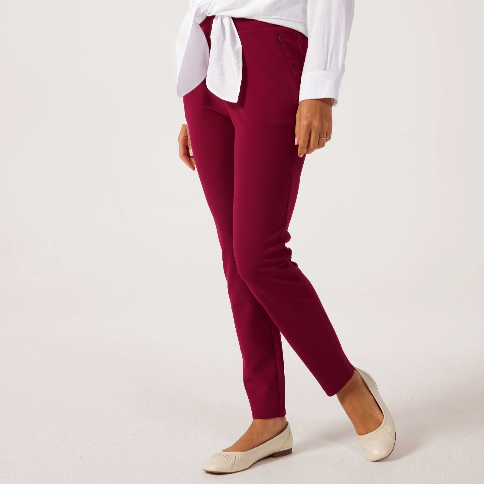 Nina Leonard Cranberry Slim Standard Trousers With Invisible Zipper Pocket