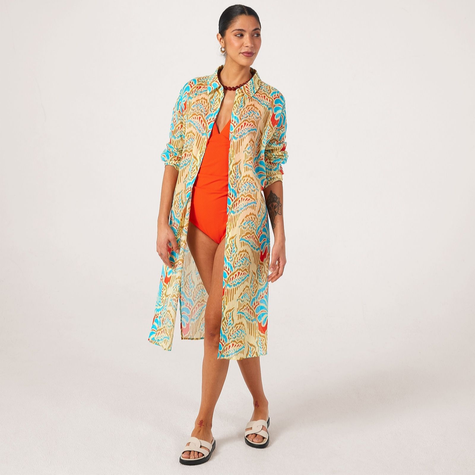 Ben De Lisi Yellow Ikat Palm Studio 70 Longline Shirt Petite