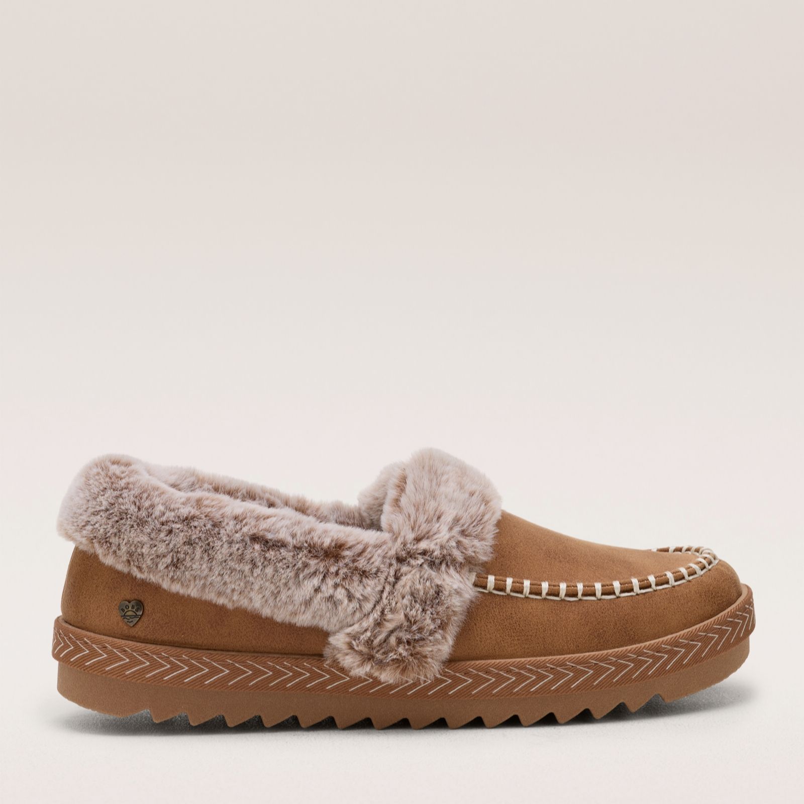 Skechers Women's Bobs Cozy Kiss Faux Fur Collar Moccasin Slippers Chestnut in Chesnut | Size: 8