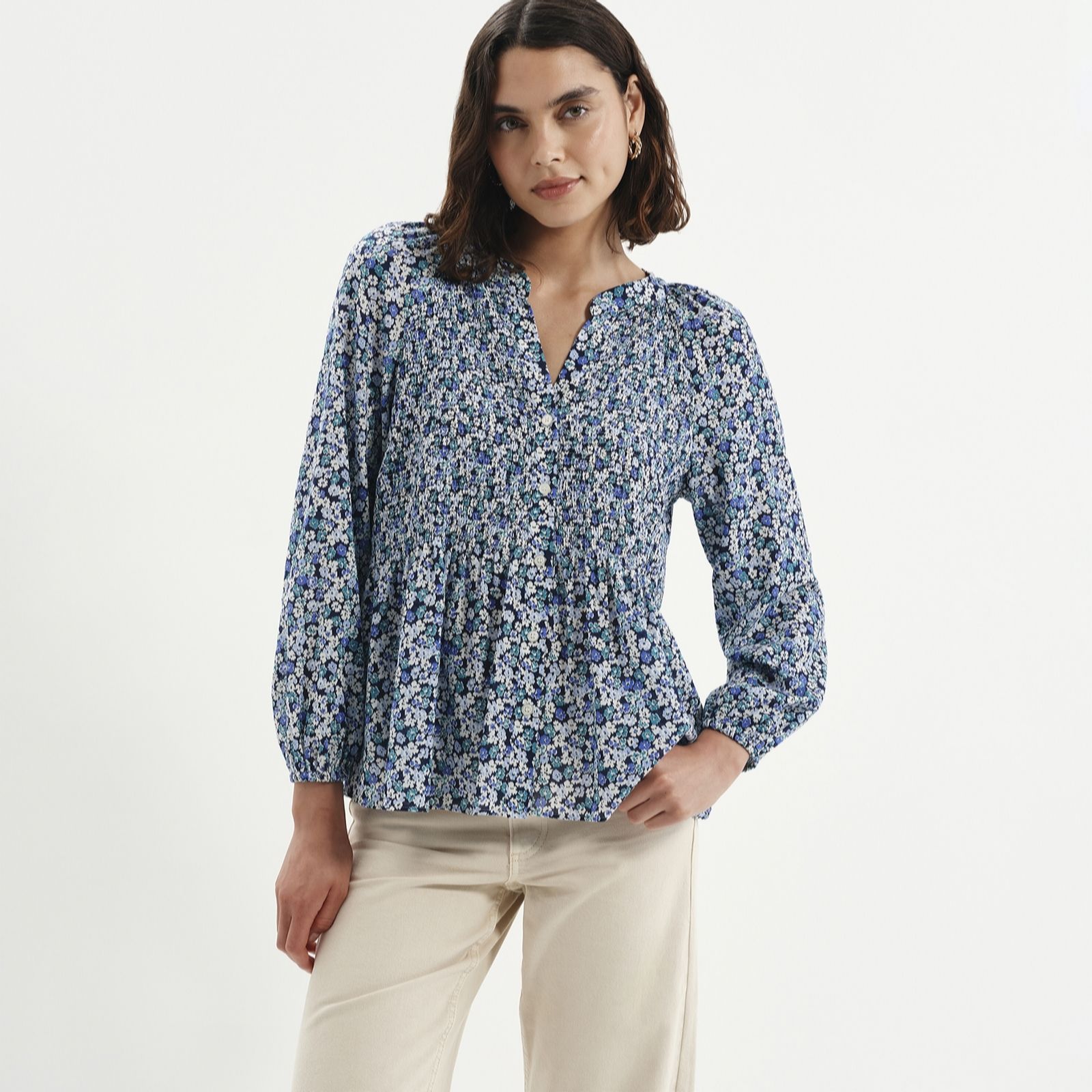 Finery London Women's Martha Shirred Blouse in Black | Size: 8