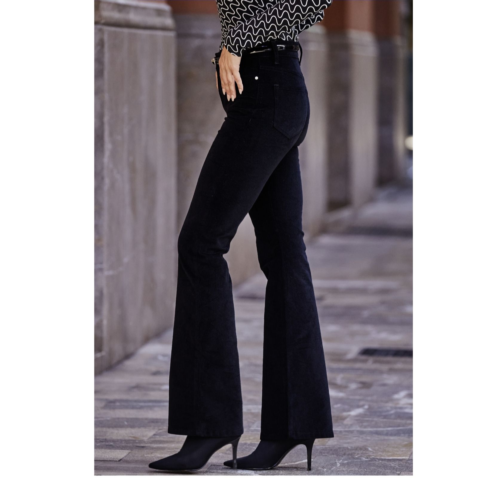 Sosandar Black Velvet Kick Flare Jeans