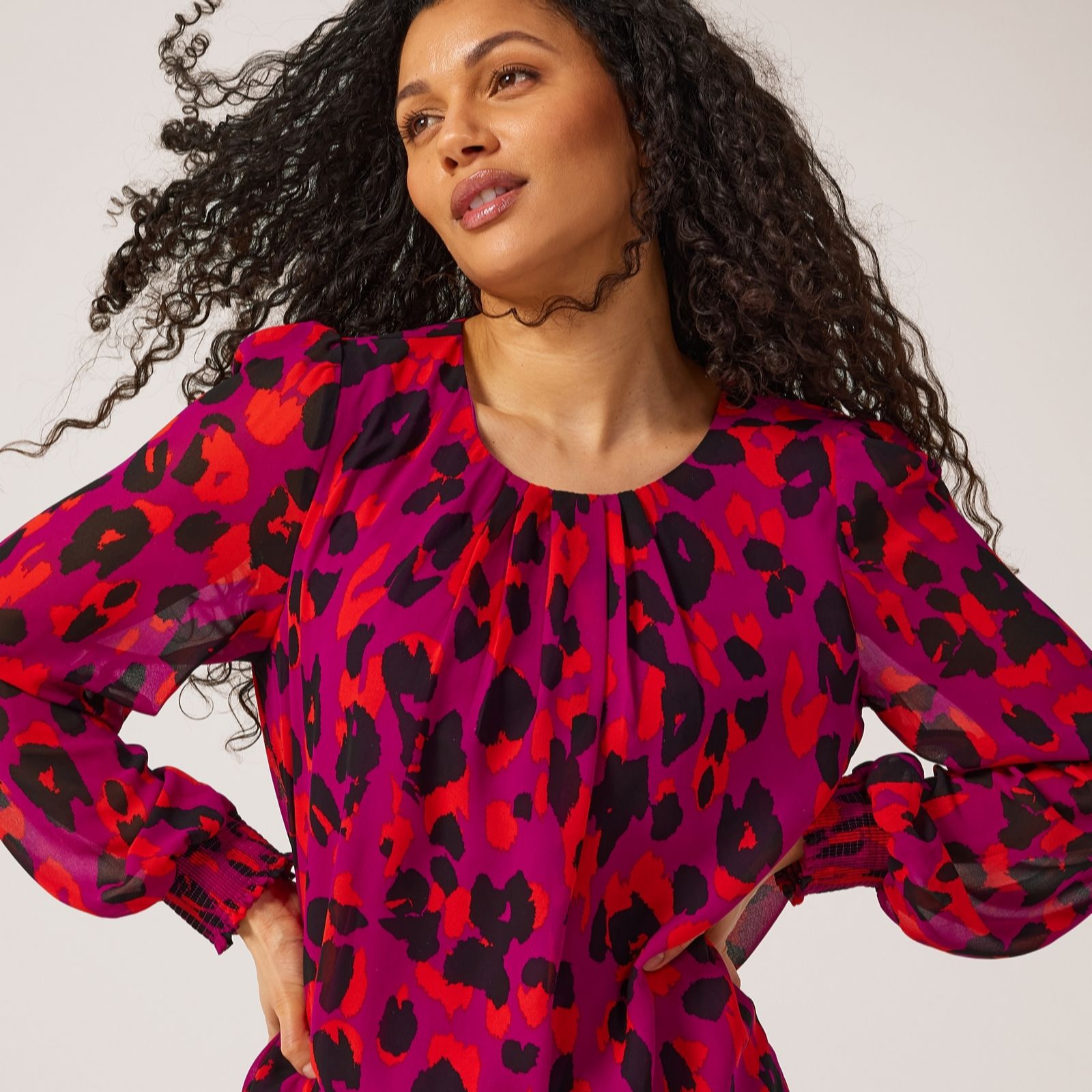 Izabel London Pintuck Neck Printed Blouse