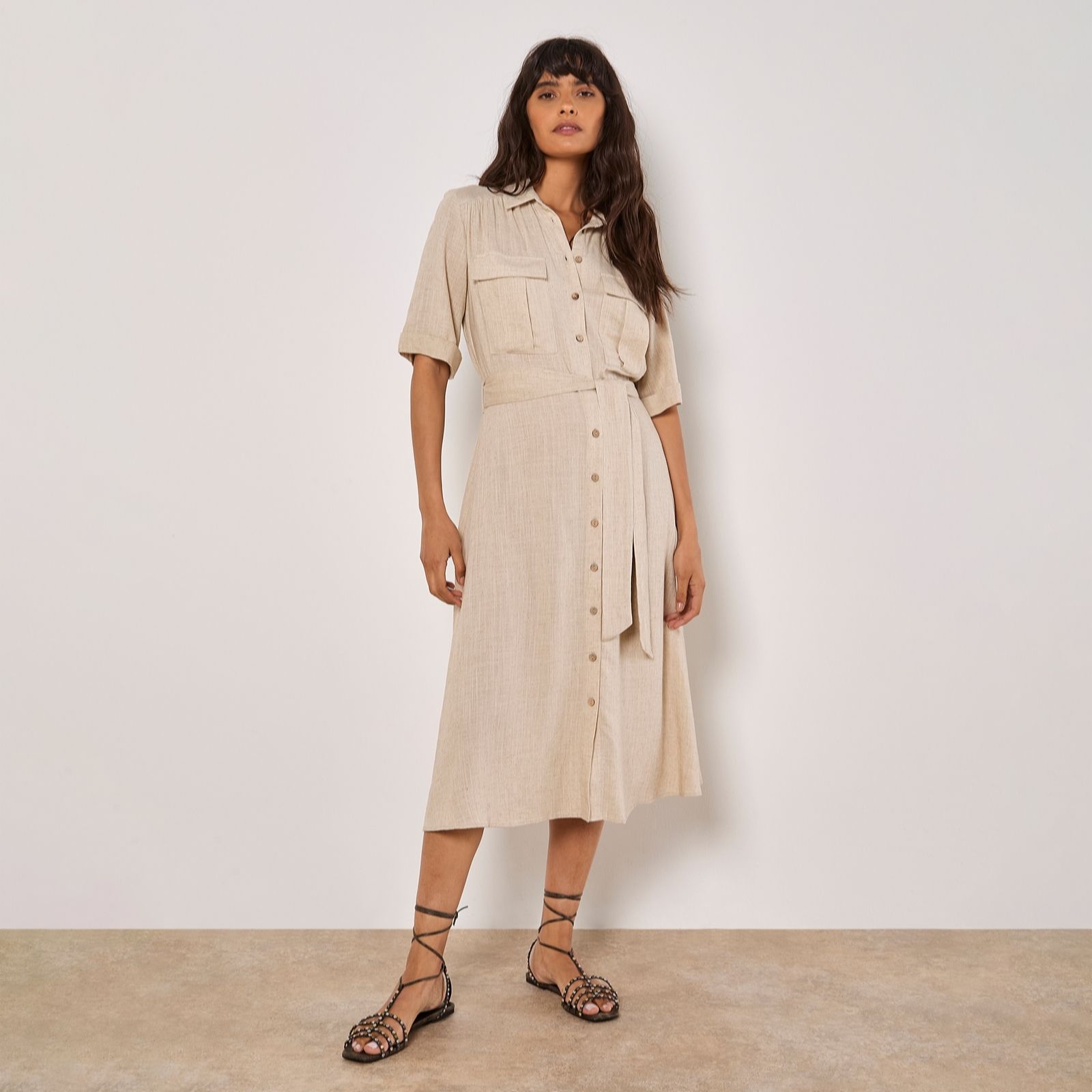 Apricot Utility Linen Shirt Dress