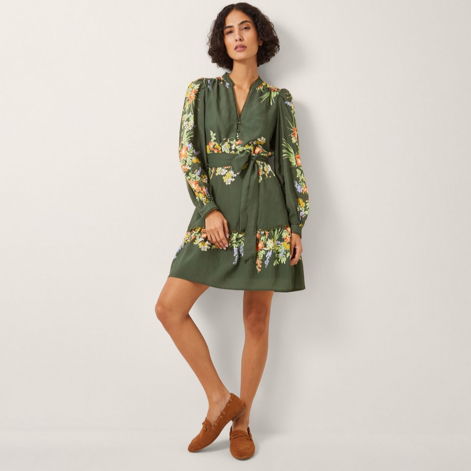 Monsoon Khaki Multi Jesse Print Short Dress