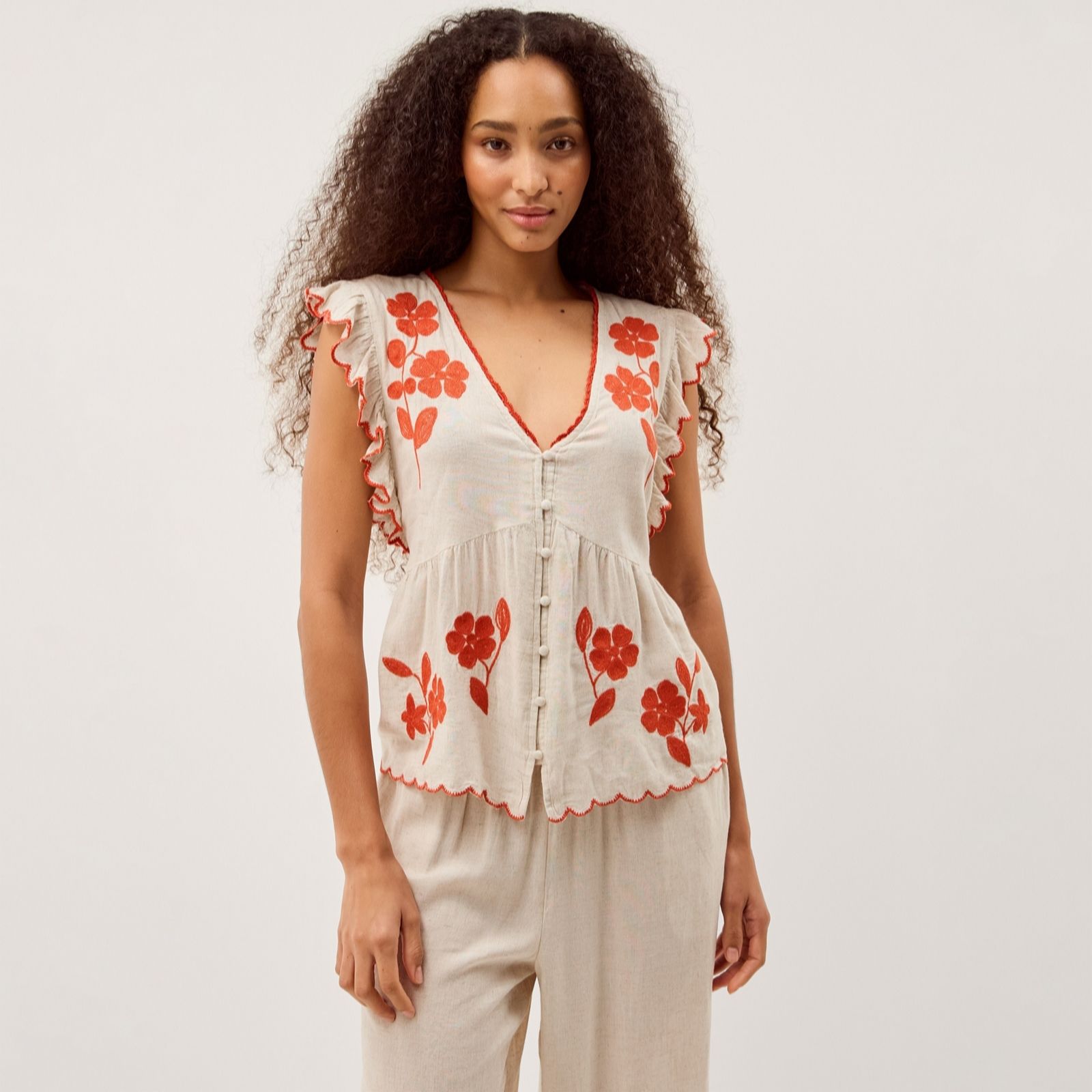 Monsoon Natural Beach Rhea Embroidered Top