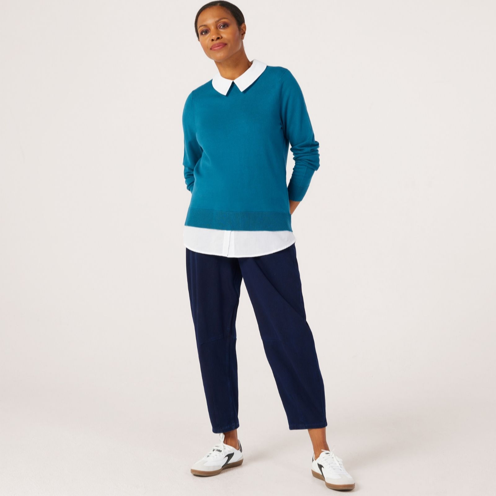 Denim & Co V Neck Shirt 2 in 1 Jumper