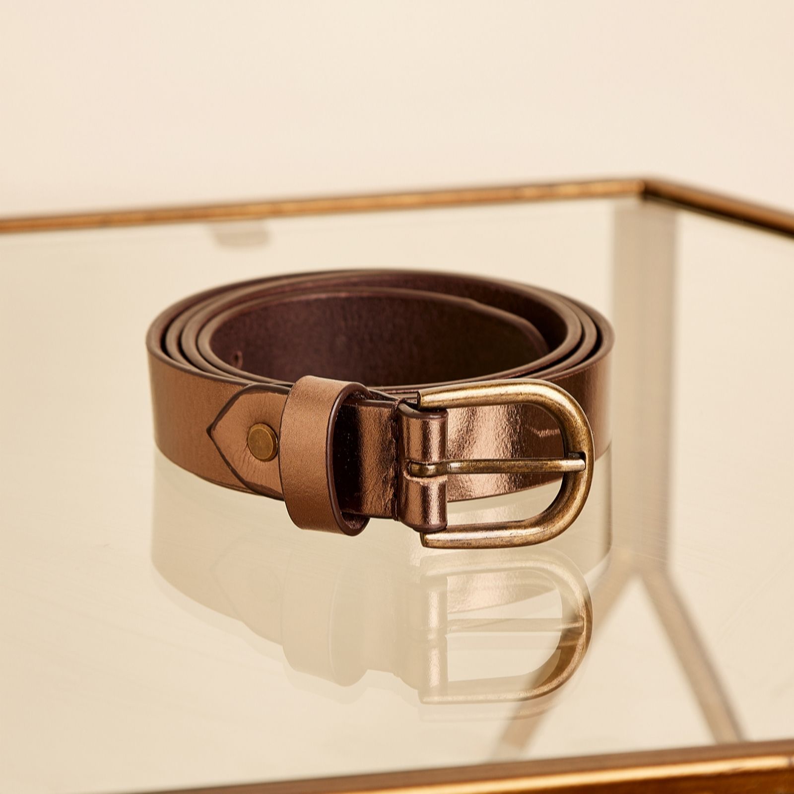 Apricot Thin Leather Buckle Belt women's