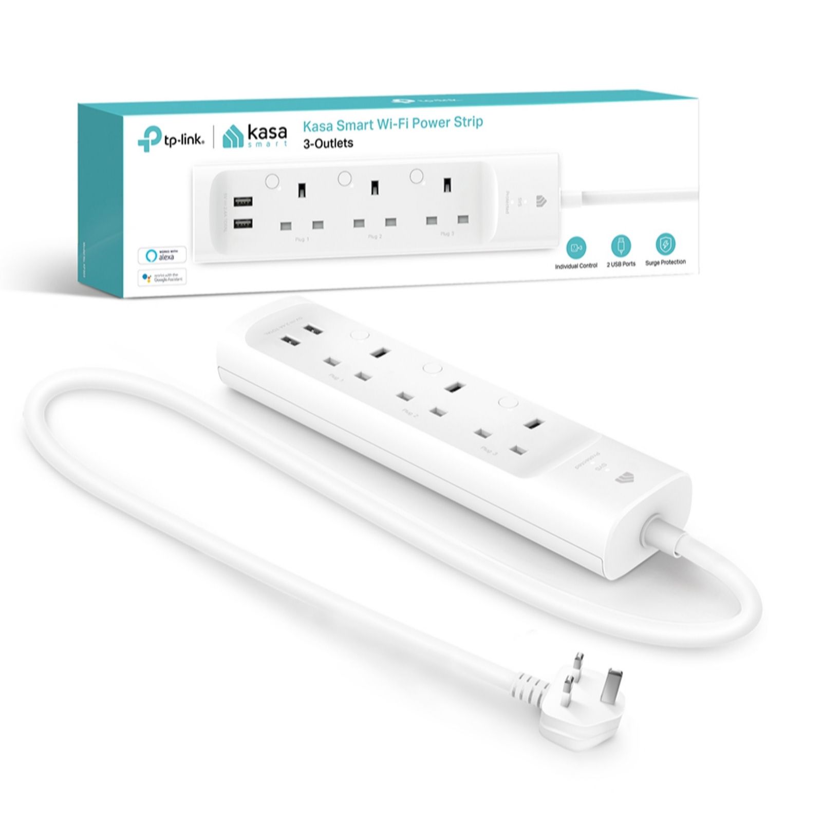 TP-Link KP303 Smart Wi-Fi Power Strip, 3 Gang with 2 USB & Surge Protection