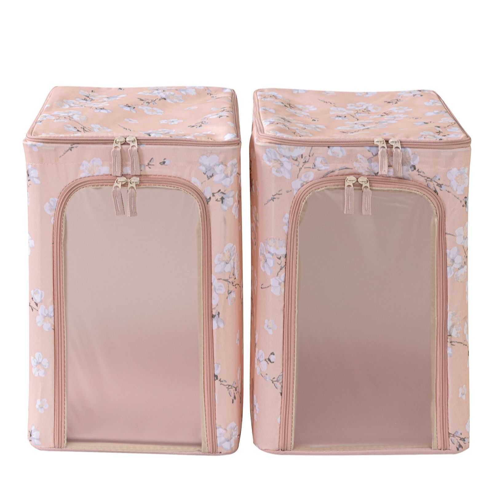 Periea Blush Blossom Set Of 2 Tall Collapsible Storage Boxes W/Divider And Froste...