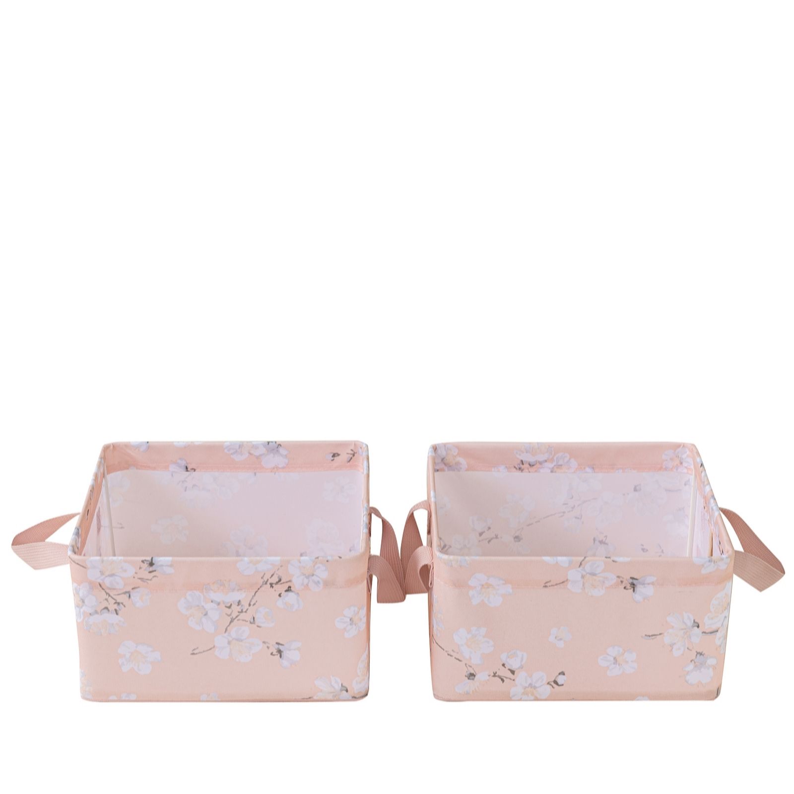 Periea Blush Blossom Set Of 2 Square Wipe Clean Collapsible Storage Baskets