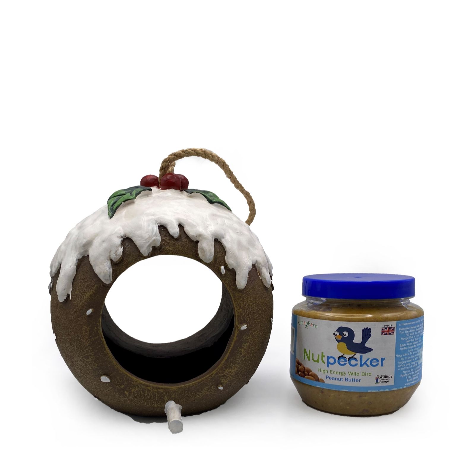 Grumpy Gardener Christmas Pudding Bird Feeder With Nutpecker Jar