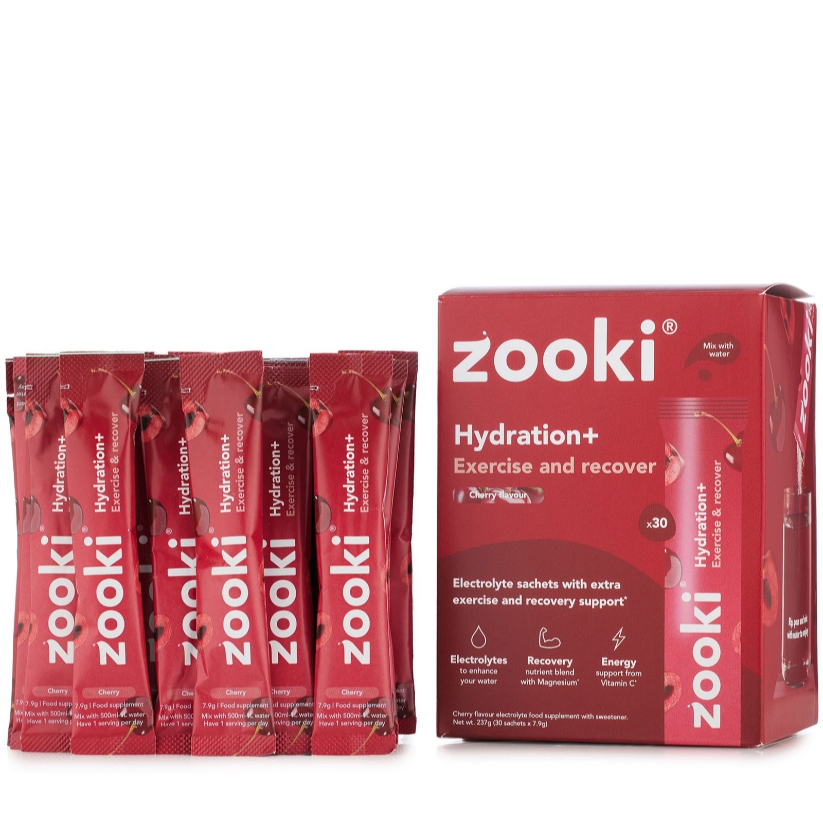 Zooki Electrolytes+ Exercise & Recover Cherry 2 x 7 sachets EXP 09/27 NEW SEALED - Image 4