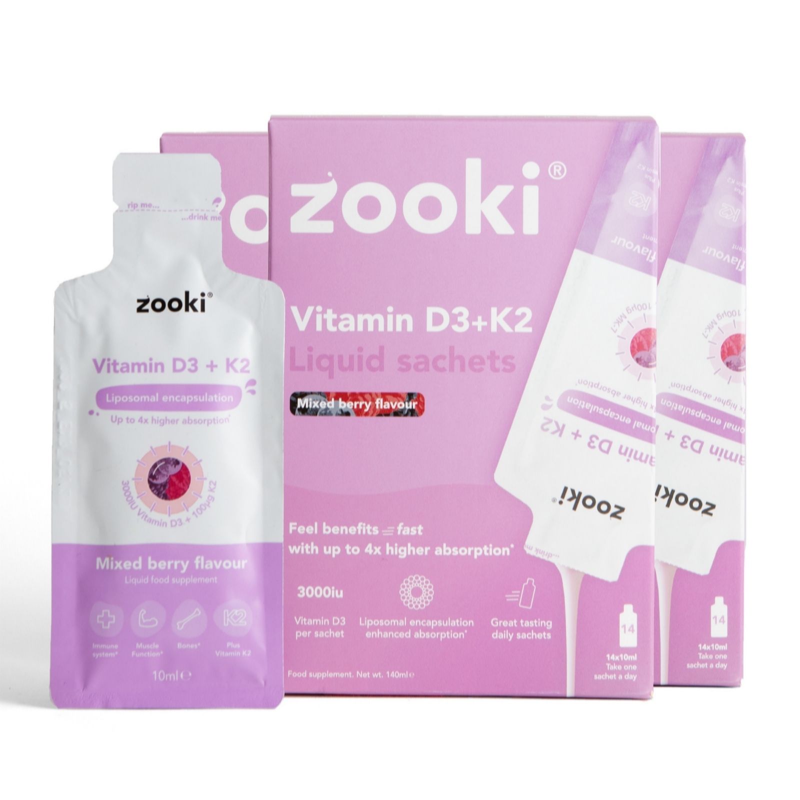 Zooki Liposomal Vitamin D3 + K2 Liquid Sachets 6 Week Supply