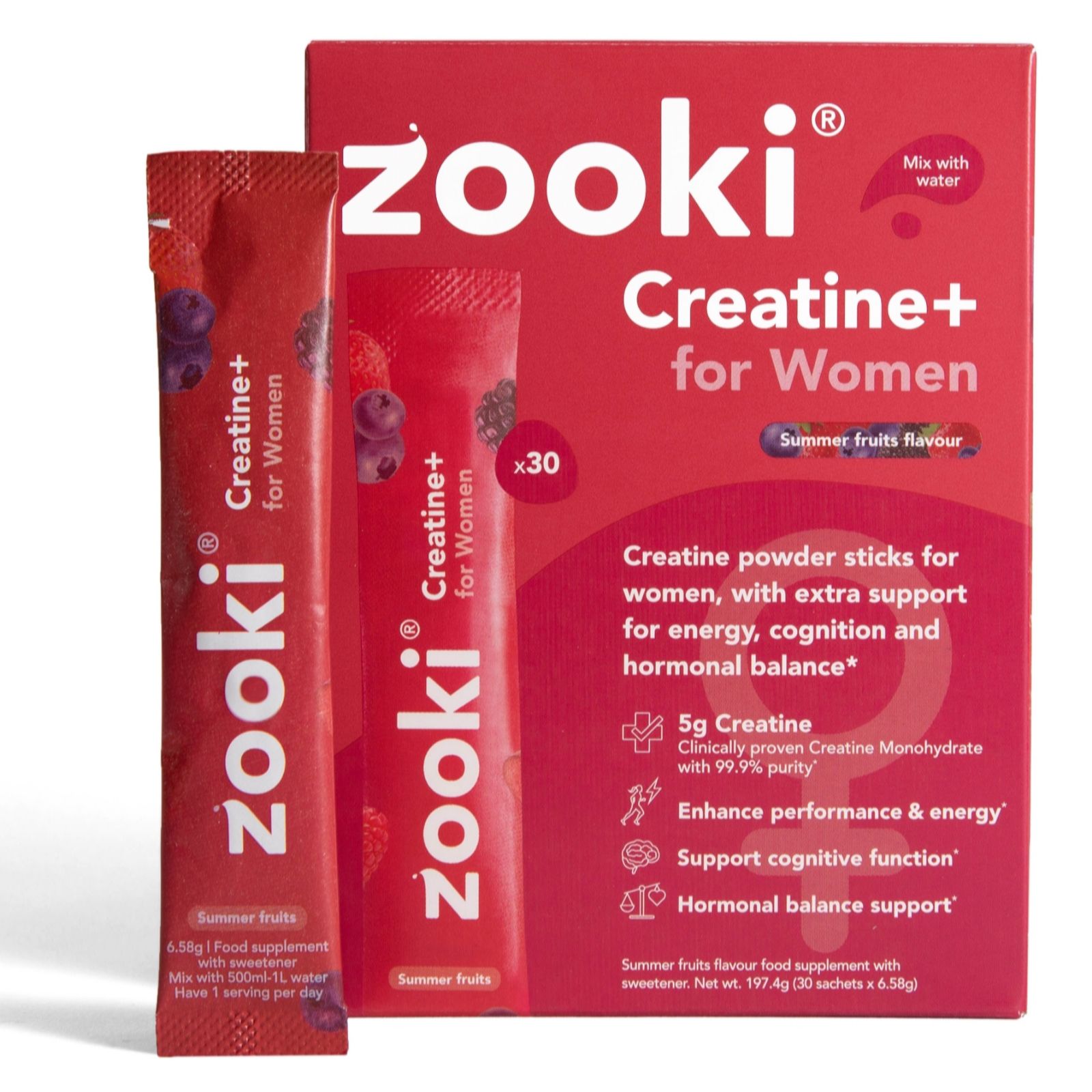 Zooki Women's Creatine+ For 1 Month Supply With Water Bottle