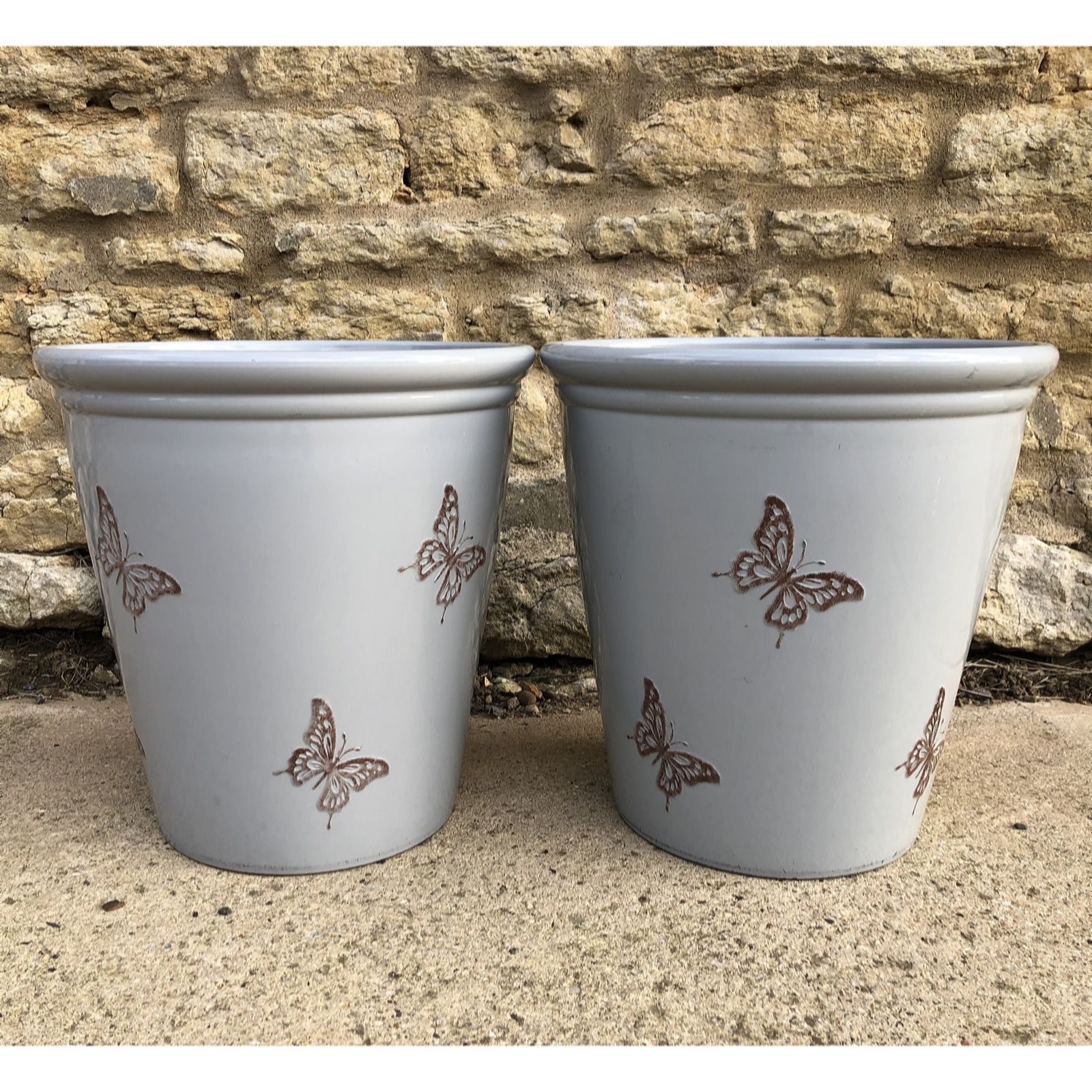 Plants 2 Gardens Grey Plants2gardens Set Of Two 40Cm Countryside Butterfly Planters
