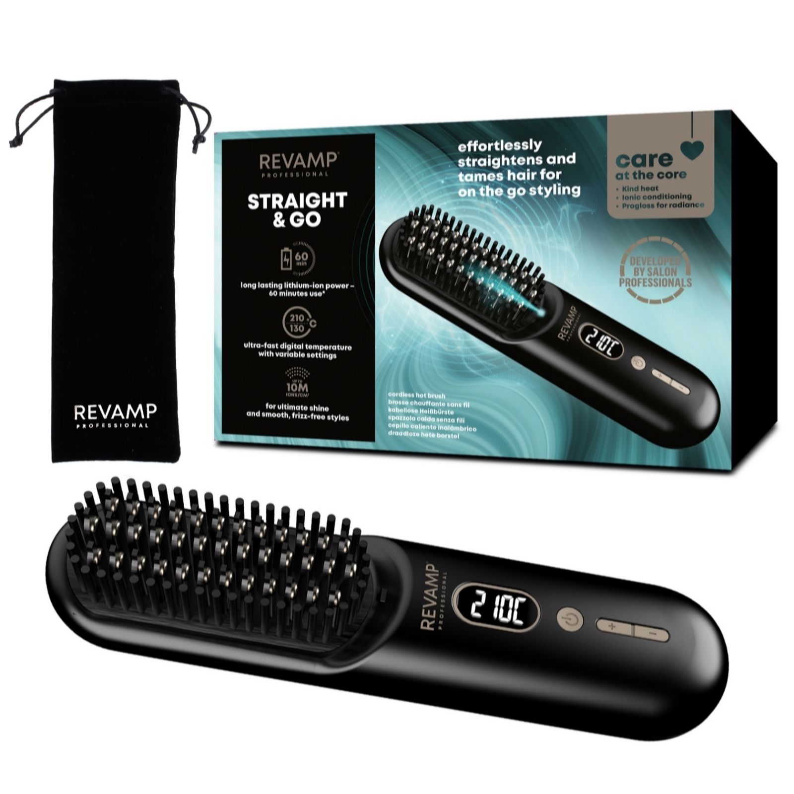 REVAMP Straight & Go Ionic Cordless Straightening & Smoothing Hot Brush - Black & Gold