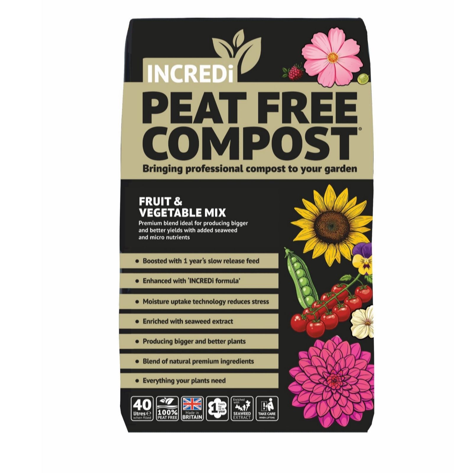 IncrediPeatFree Premium Fruit + Vegetable Compost 40Lx1 plus 120g I...