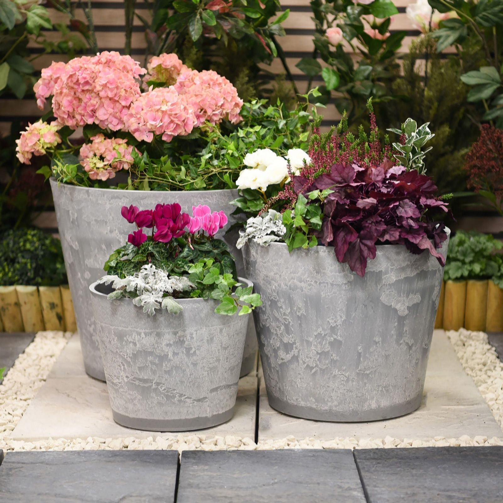 Thompson & Morgan Charcoal Set Of 3 Caesar Marble Effect Planter