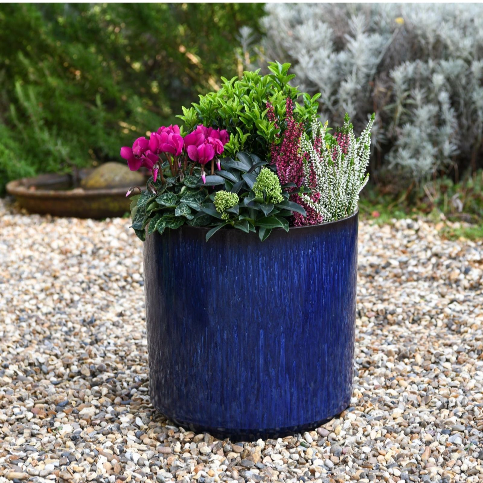 Thompson & Morgan Blue 31Cm Cylinder Glazed Planter