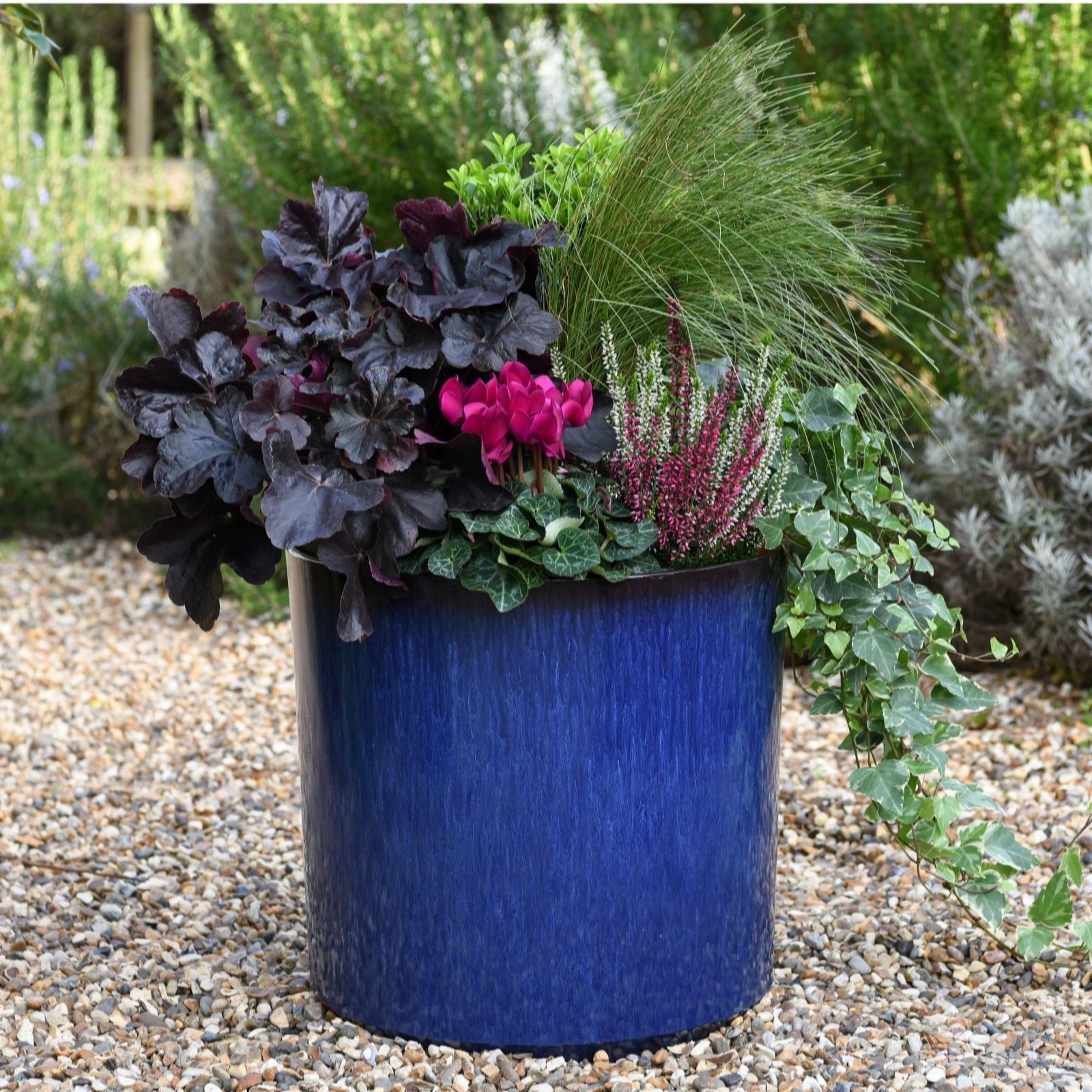 Thompson & Morgan Blue 36Cm Cylinder Glazed Planter