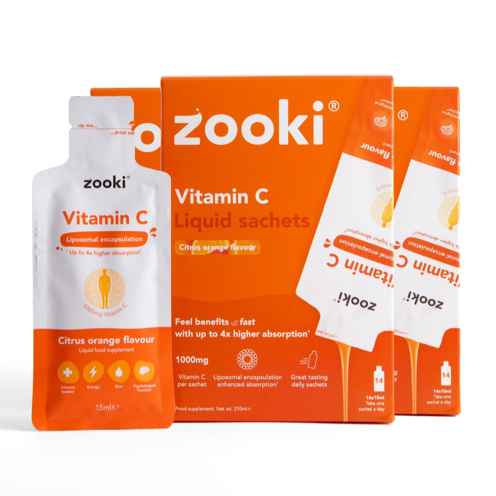 Zooki Orange Liposomal Vitamin C Liquid Sachets 6 Week Supply